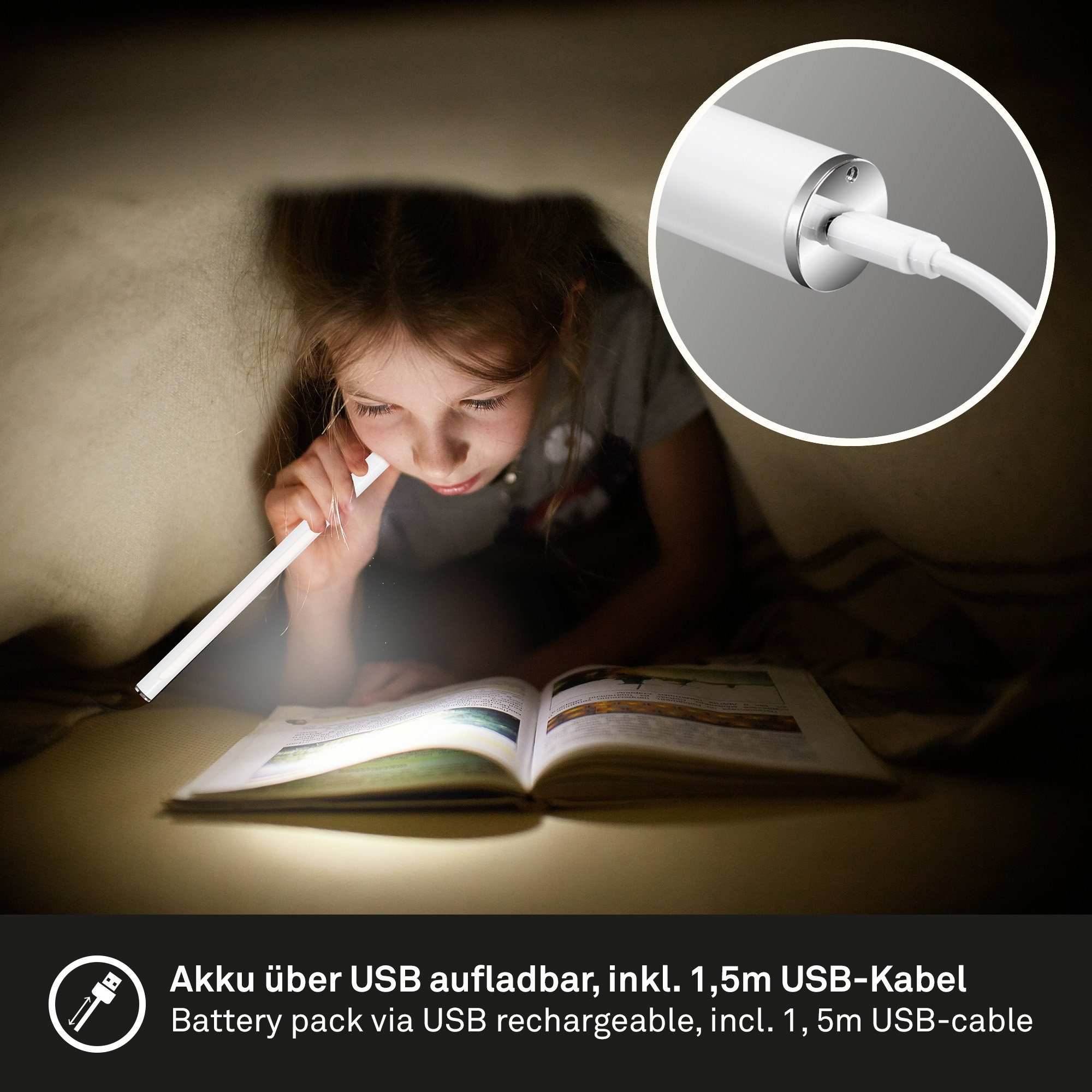 Kaltweiß, Tischleuchte LED Briloner Tageslichtweiß, fest USB, LED Leuchten weiß, cm 7384-016, 14 3h, Wandhalterung, verbaut, Akku-Leuchtzeit: Neutralweiß, Warmweiß, Touchdimmer,