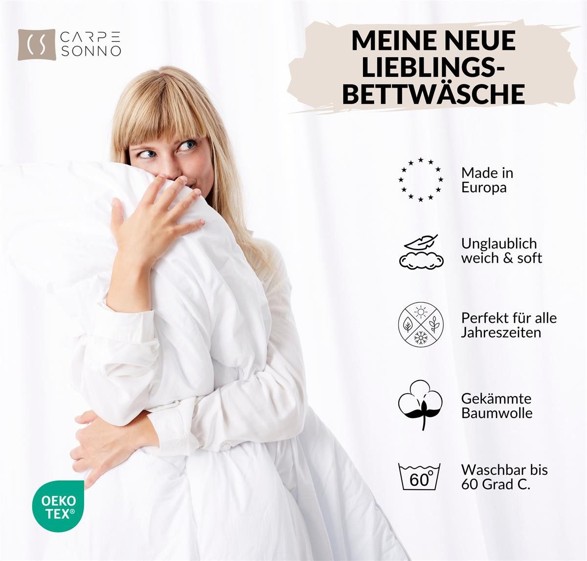 Carpe Sonno Bettwäsche Mako Satin 135 x 200 & 155 x 220 - Baumwolle Reißverschluss Einfarbig, Mako-Satin, 2 teilig, OEKO-TEX Premium Bettbezug 135x200 2 teilig - Pink Uni