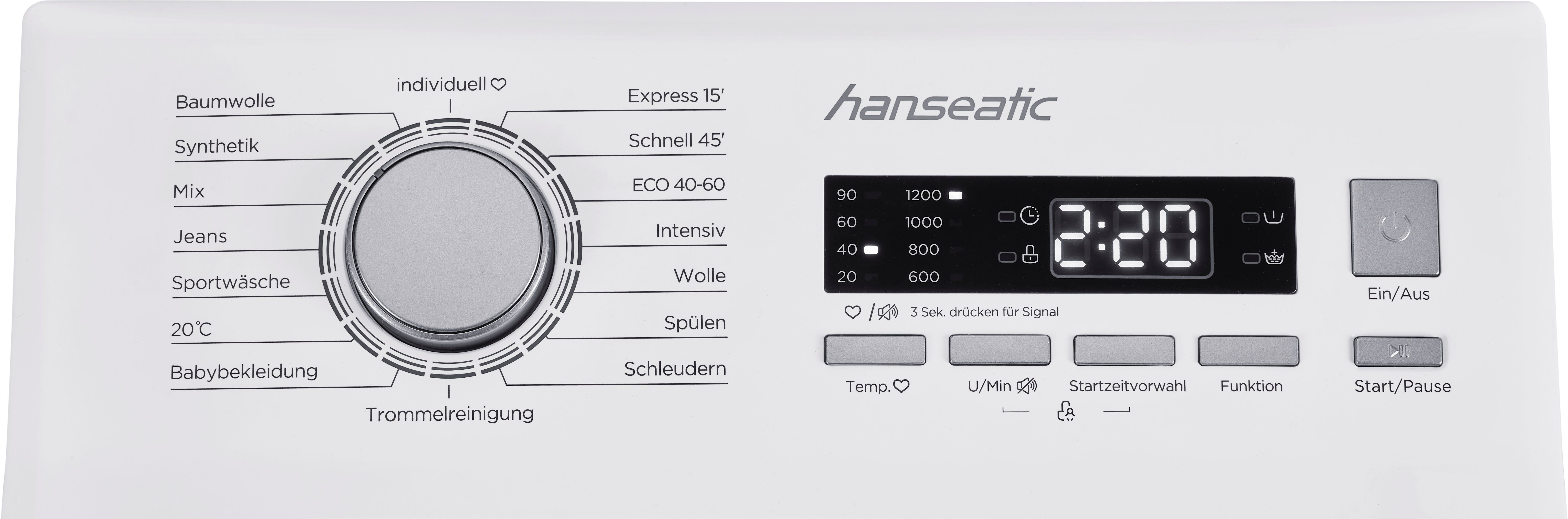 1200 Waschmaschine Hanseatic HTW712D, kg, Überlaufschutzsystem 7 U/min, Mengenautomatik, Toplader