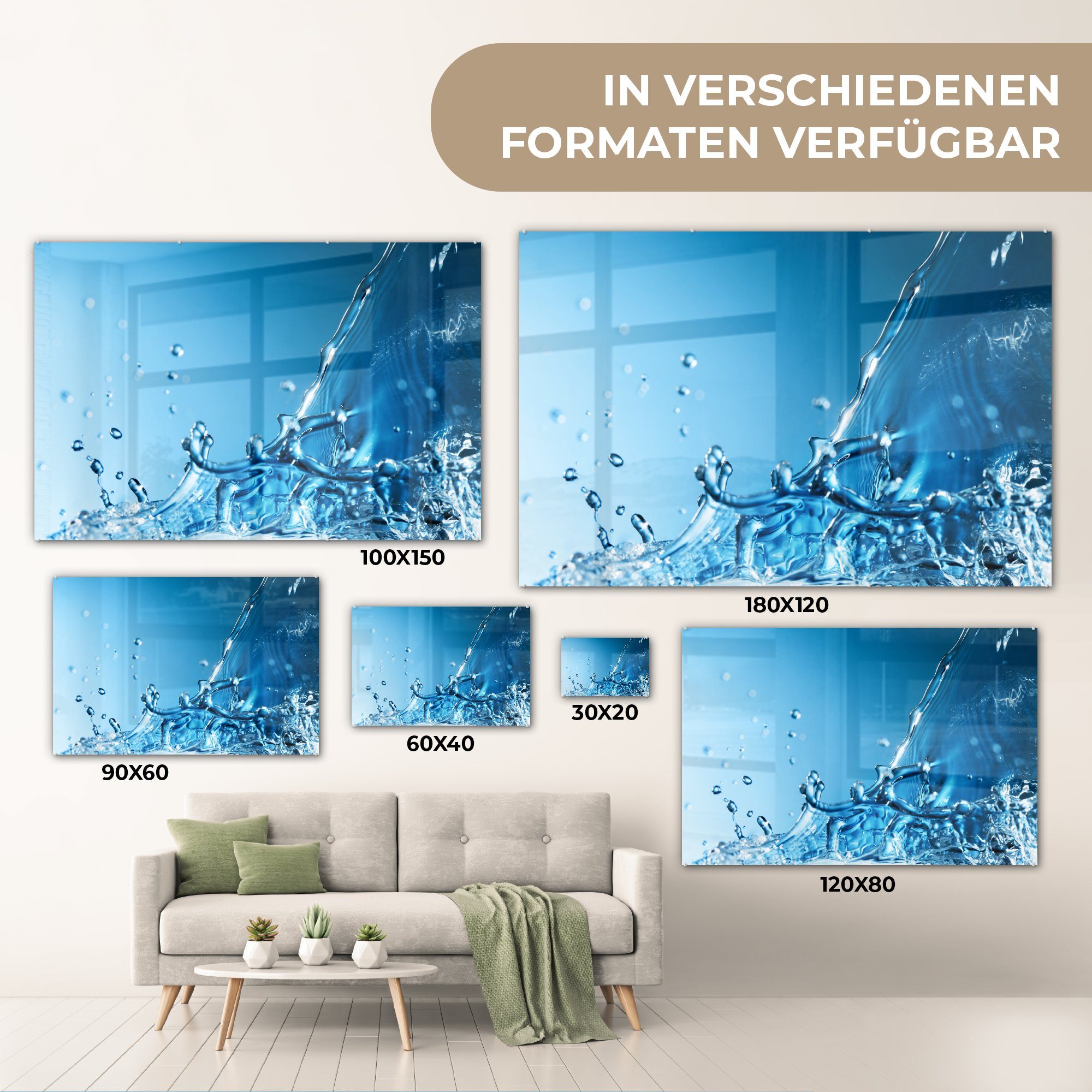 MuchoWow Acrylglasbild Blau Acrylglasbilder Schlafzimmer Wohnzimmer & (1 - - St), Tröpfchen, Wasser