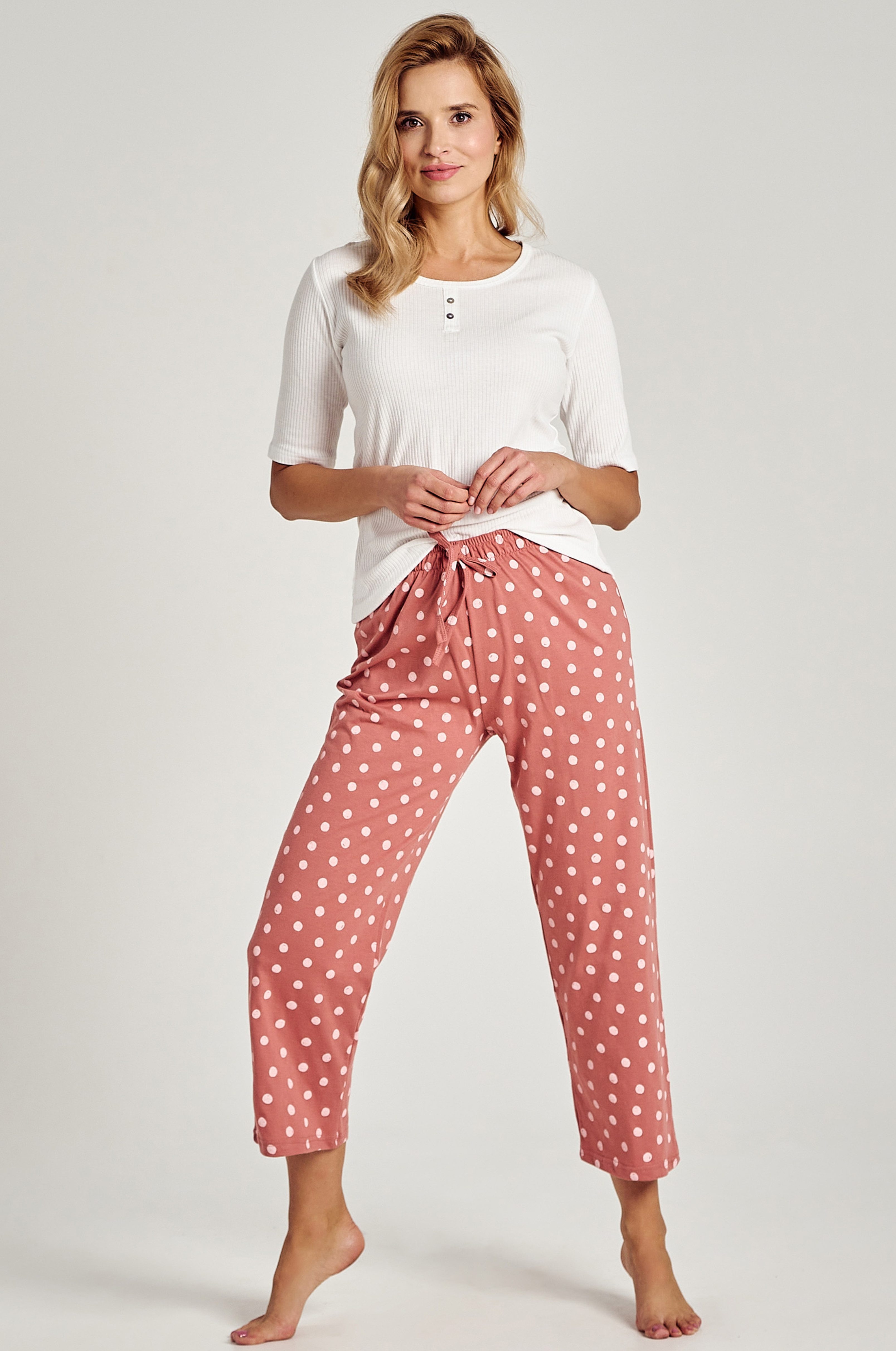 Mademoiselle Sommeil Pyjama Schlafanzug mit gepunkteter Hose (2 tlg., 1 Stück) und Oberteil aus Baumwollrib