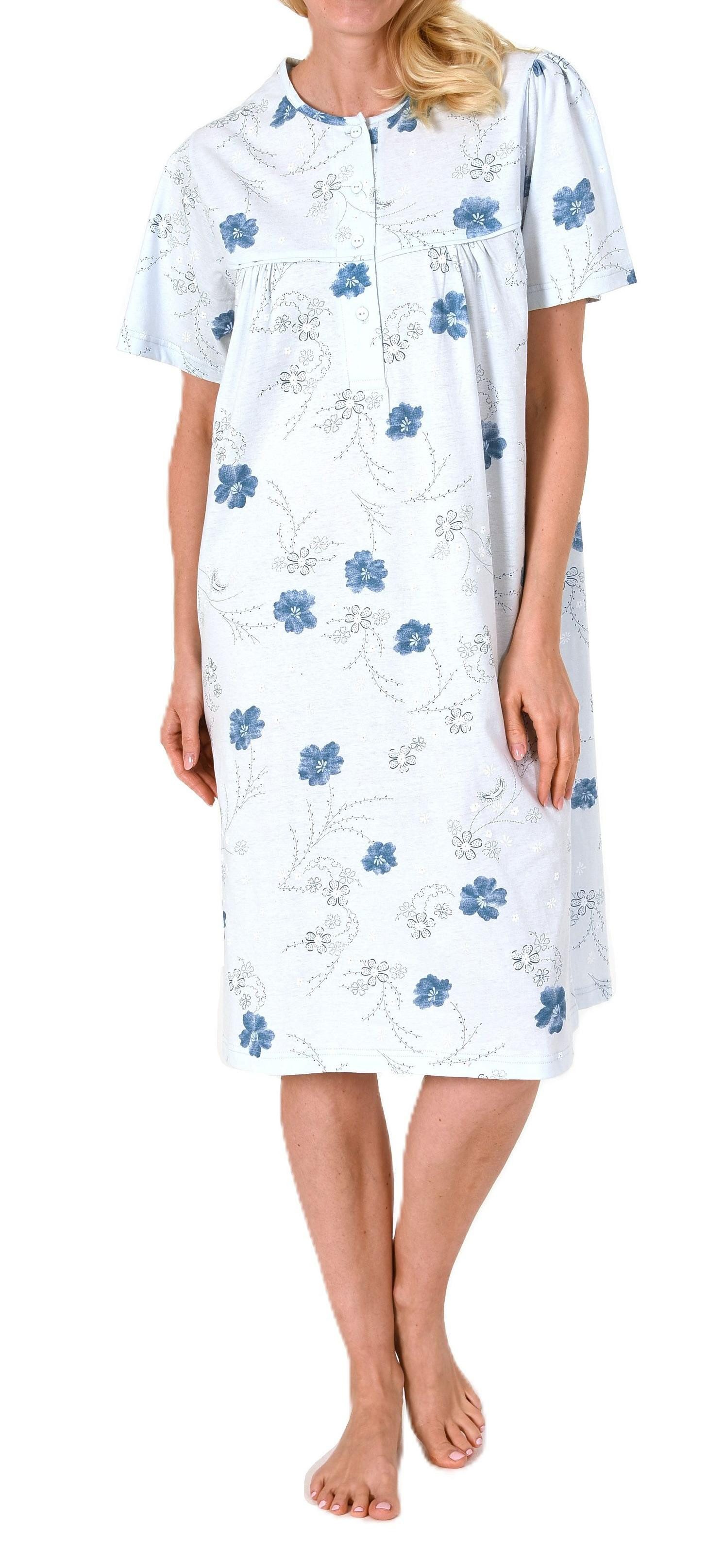 Normann Nachthemd Elegantes frauliches Damen kurzarm Nachthemd mit Knopfleiste am Hals – Bild 2 von 5