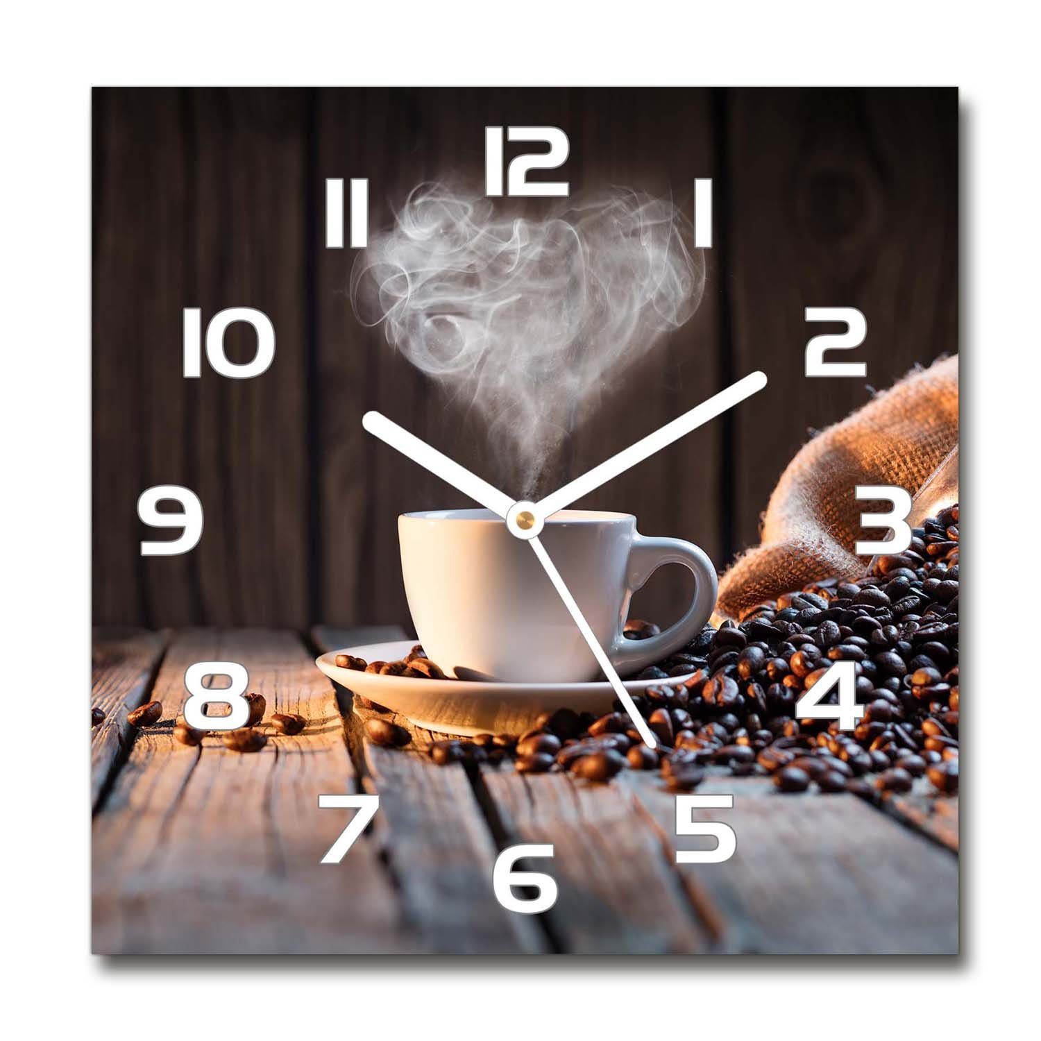 Tulup Uhr Wanduhr aus Kaffee) Glas Glas cm Glasuhr Tasse Gehärtetes 30 30 Glasbild cm (Eine Weisse-Zeiger x