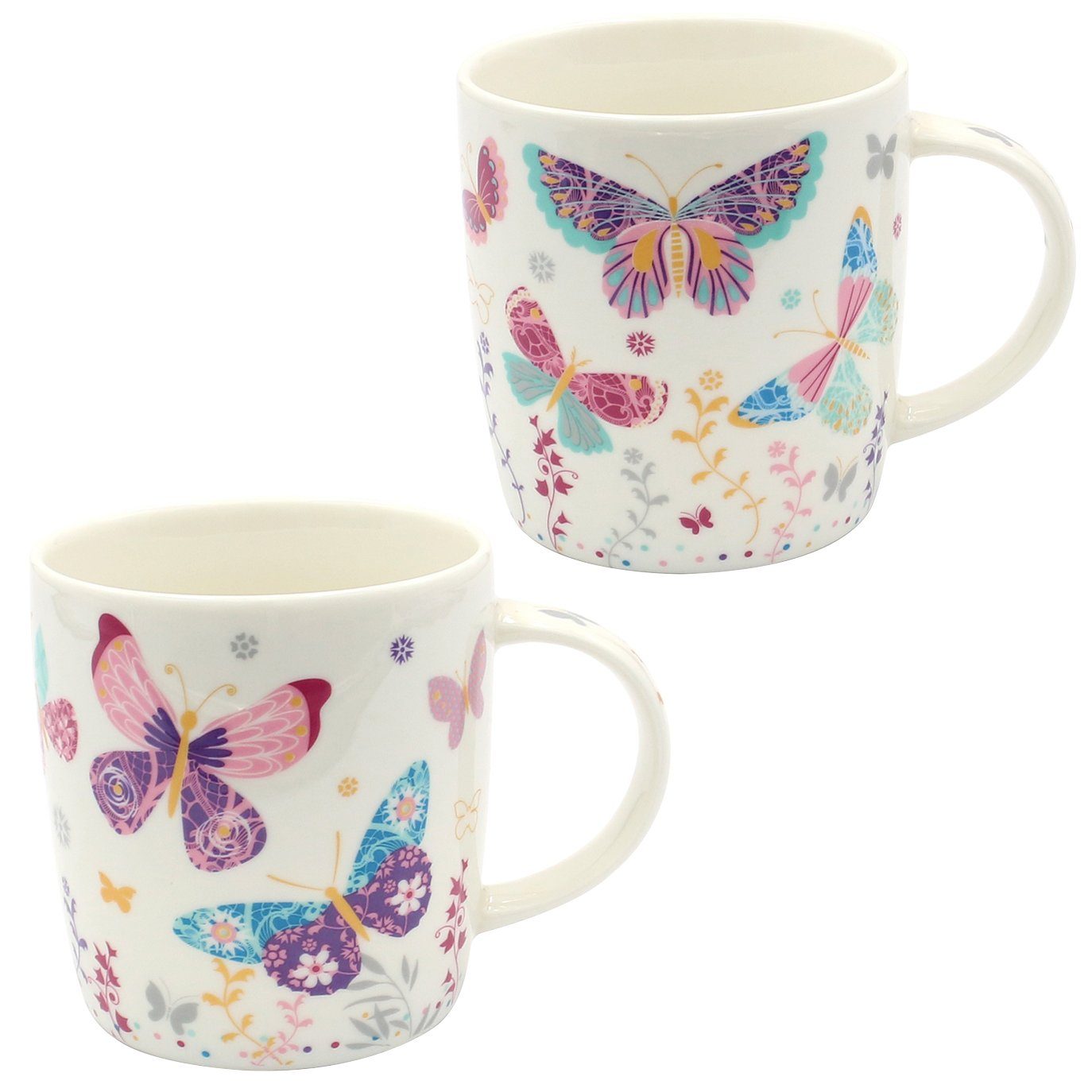 Tasse 2er Set Kaffeebecher Kaffeetasse aus Porzellan - Motiv: bunte Schmette