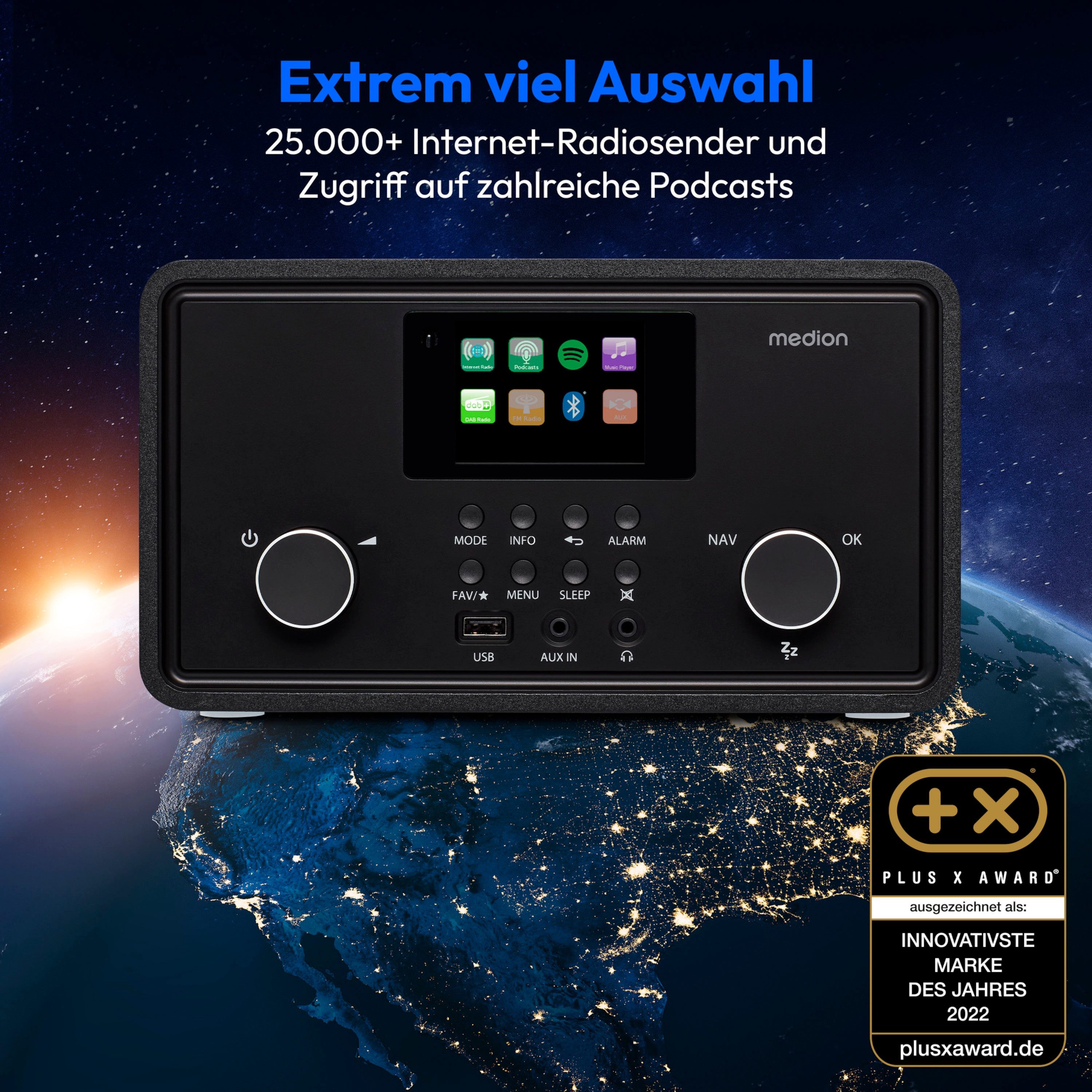 Medion® Internetradio MEDION® LIFE® P85027 (MD88069) Radio (DAB+, MW/UKW, Spotify, AM/FM, 10 W, Internet Radio DAB+ UKW Radio, 7,1cm/2,8'' Display, Bluetooth)