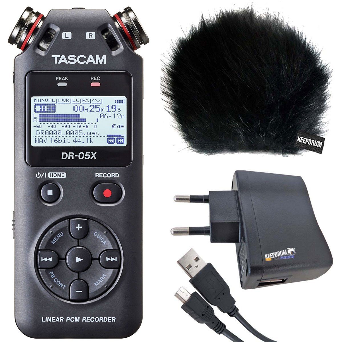 Tascam Tascam DR-05X Audio-Recorder + Zubehör-Set Digitales Aufnahmegerät