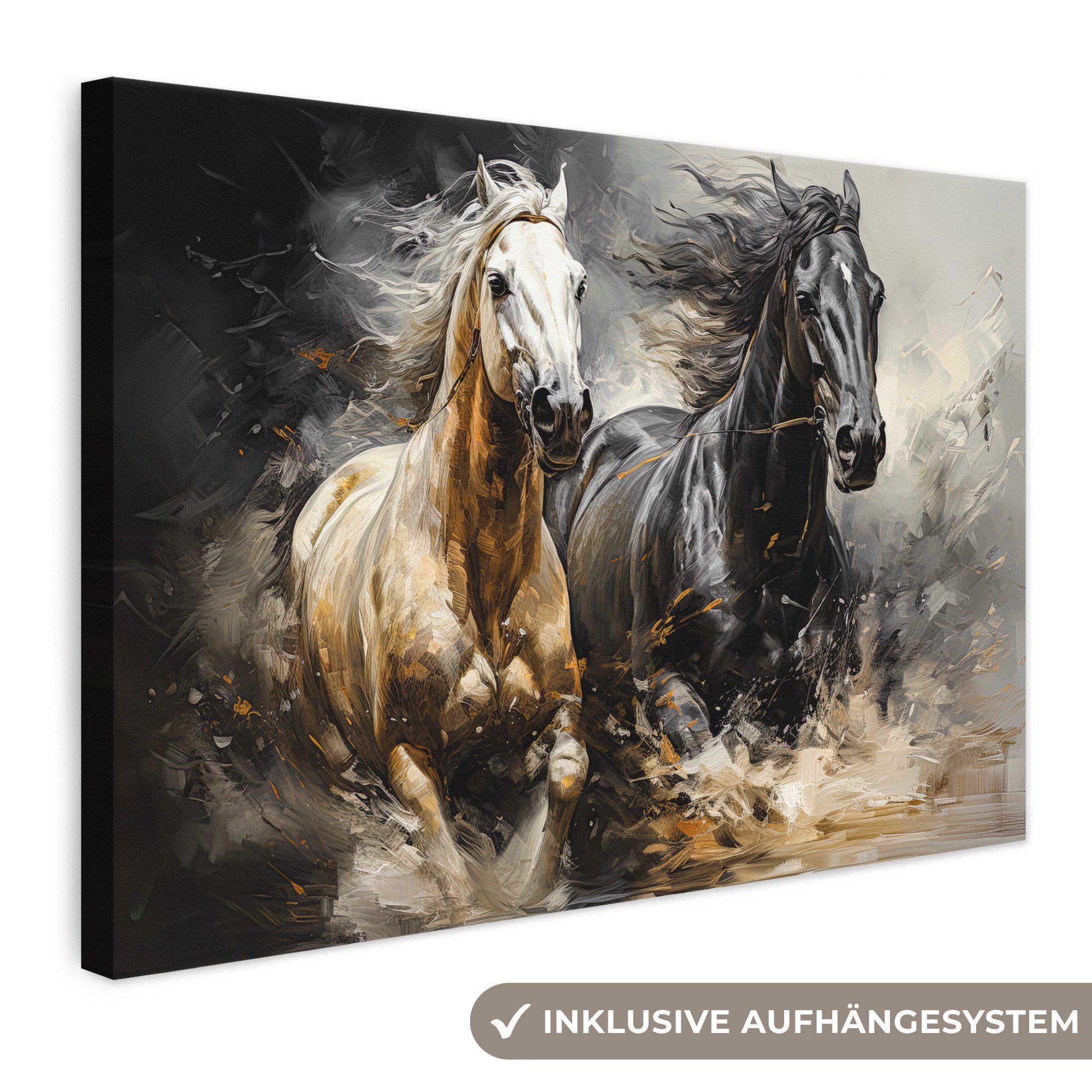 OneMillionCanvasses® Leinwandbild Pferde - Schwarz - Weiß - Tiere, Fotodruck (1 St), Leinwand Bilder Klein, Wand Dekoration Aesthetic 30x20 cm