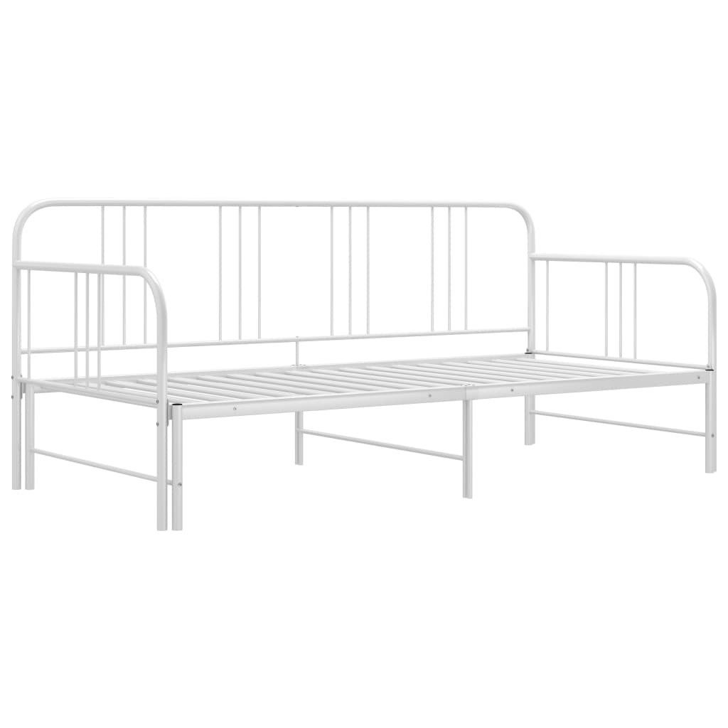 vidaXL Gästebett NA Ausziehsofa Bettgestell Weiß Metall 90x200 cm Einzelbett Bettrahmen