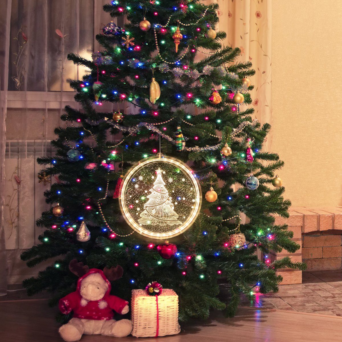 MUPOO LED Dekolicht LED Lichtervorhang Weihnachtslichter,Weihnachtsdekoration, 3D-Effekt,3D-Effekt Batteriebetrieb, für Party Store Wanddekoration