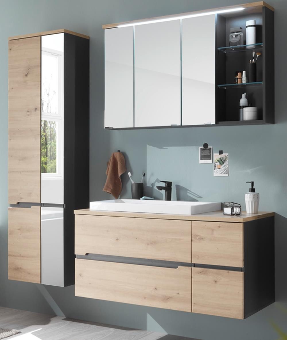 PREISBRECHER Badezimmer-Set Memphis, (3-tlg), (3-tlg) Grau / Artisan Eiche günstig online kaufen
