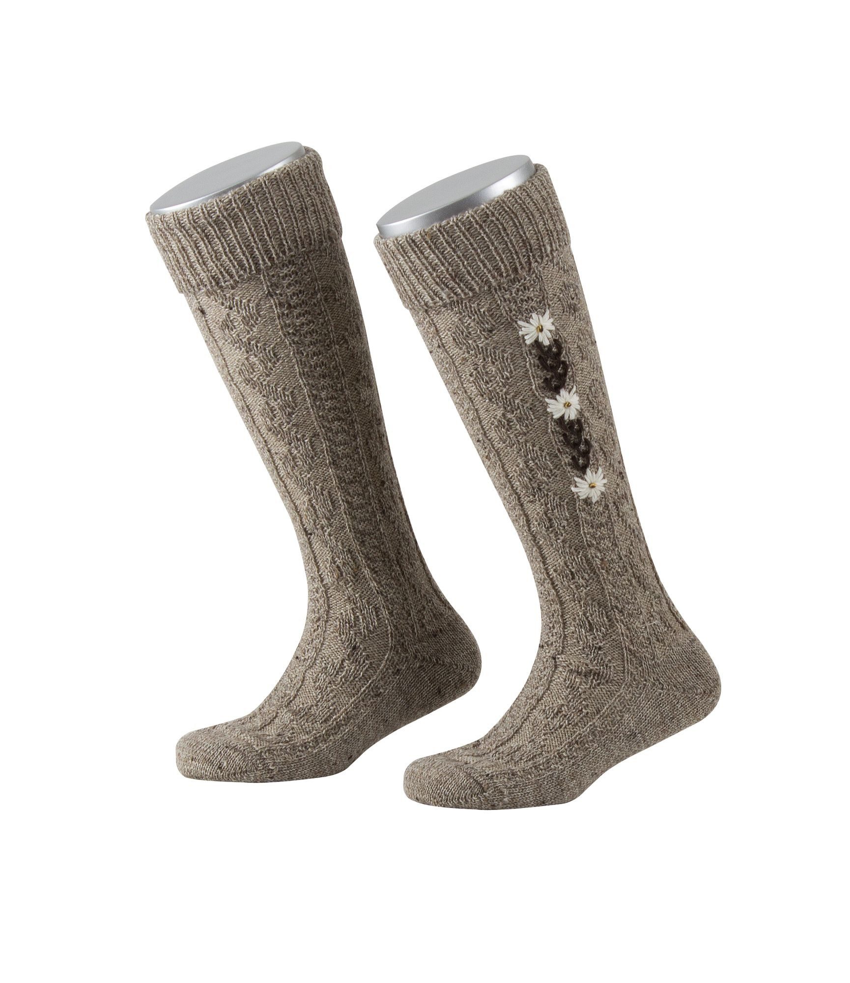 Lusana Trachtensocken L419T Kinder-Kniebundstrümpfe Loden Tweed mit Edelweißranke