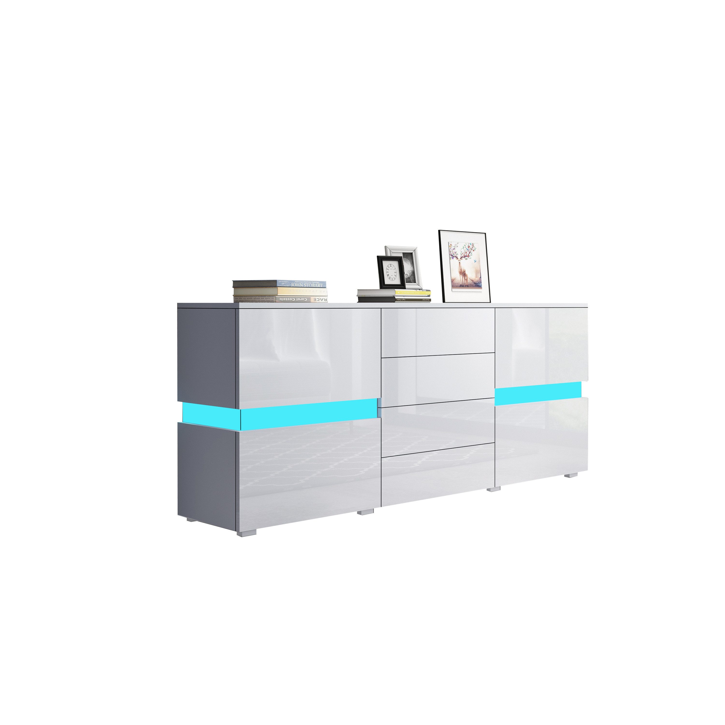 BESTWANTED Sideboard Hochglanz-Anrichte mit LED-Beleuchtung, 2 günstig online kaufen