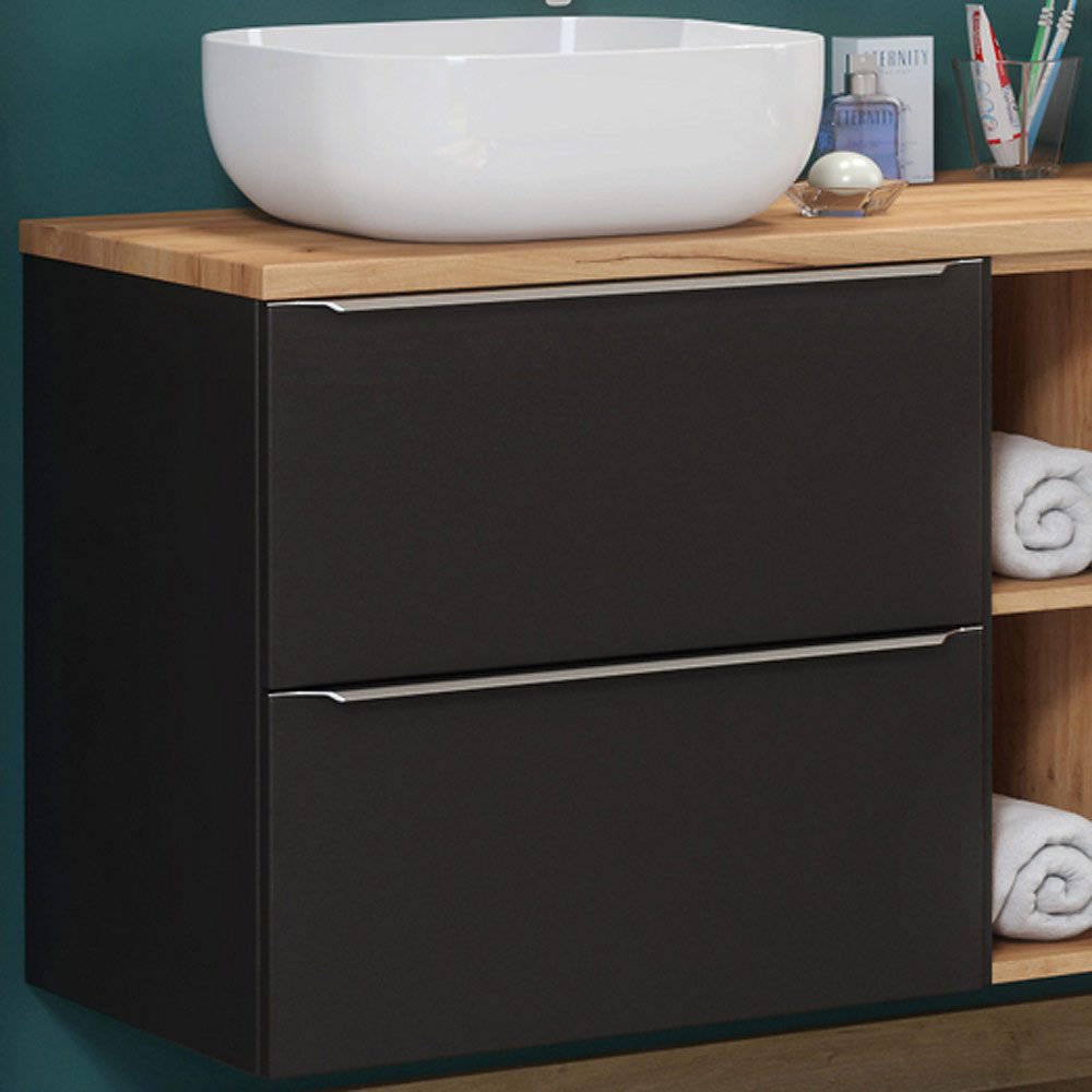 Lomadox Waschtisch TOSKANA-BLACK-56, 50cm Keramik-Aufsatzwaschbecken anthra günstig online kaufen