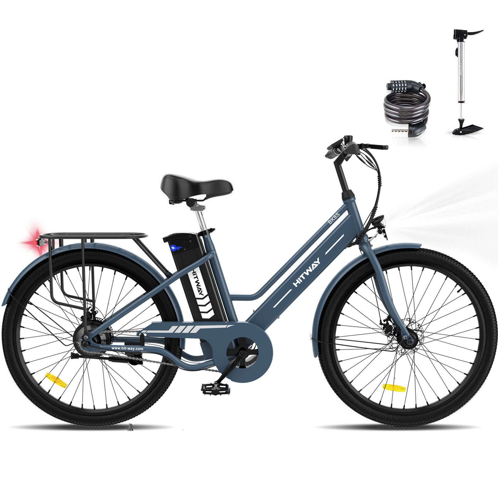 HITWAY E-Bike, 250W E-fahrräde 36V8.4AH Abnehmbarer Akku Hollandräder Blau