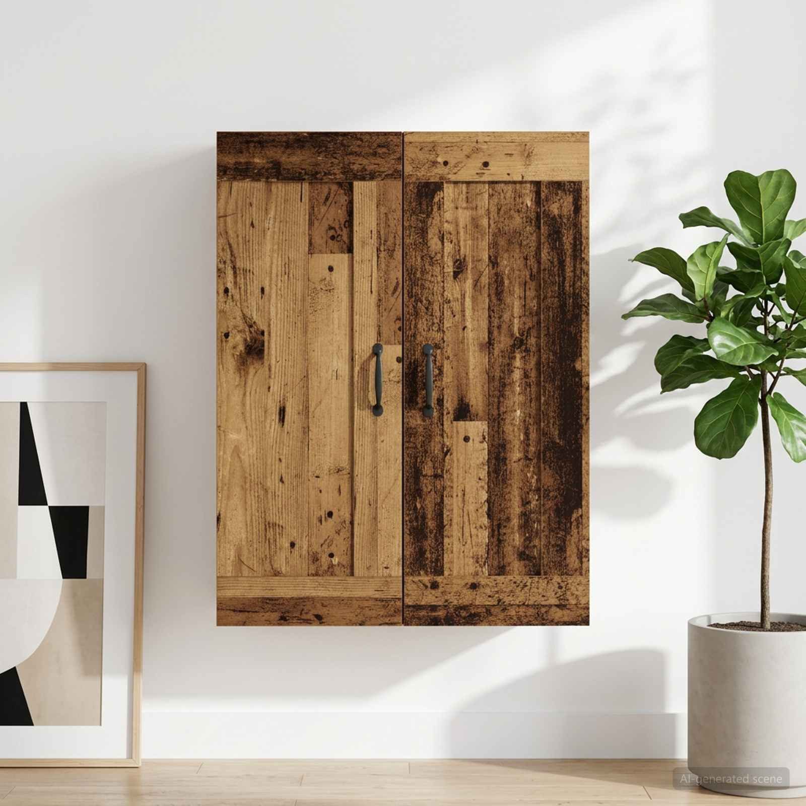 furnicato Hängeschrank Wandschrank 69,5 x 34 x 90 cm Altholz (1-St) Umkehrbare Tür und 3 Fächer, Wandregal für dein Wohnzimmer