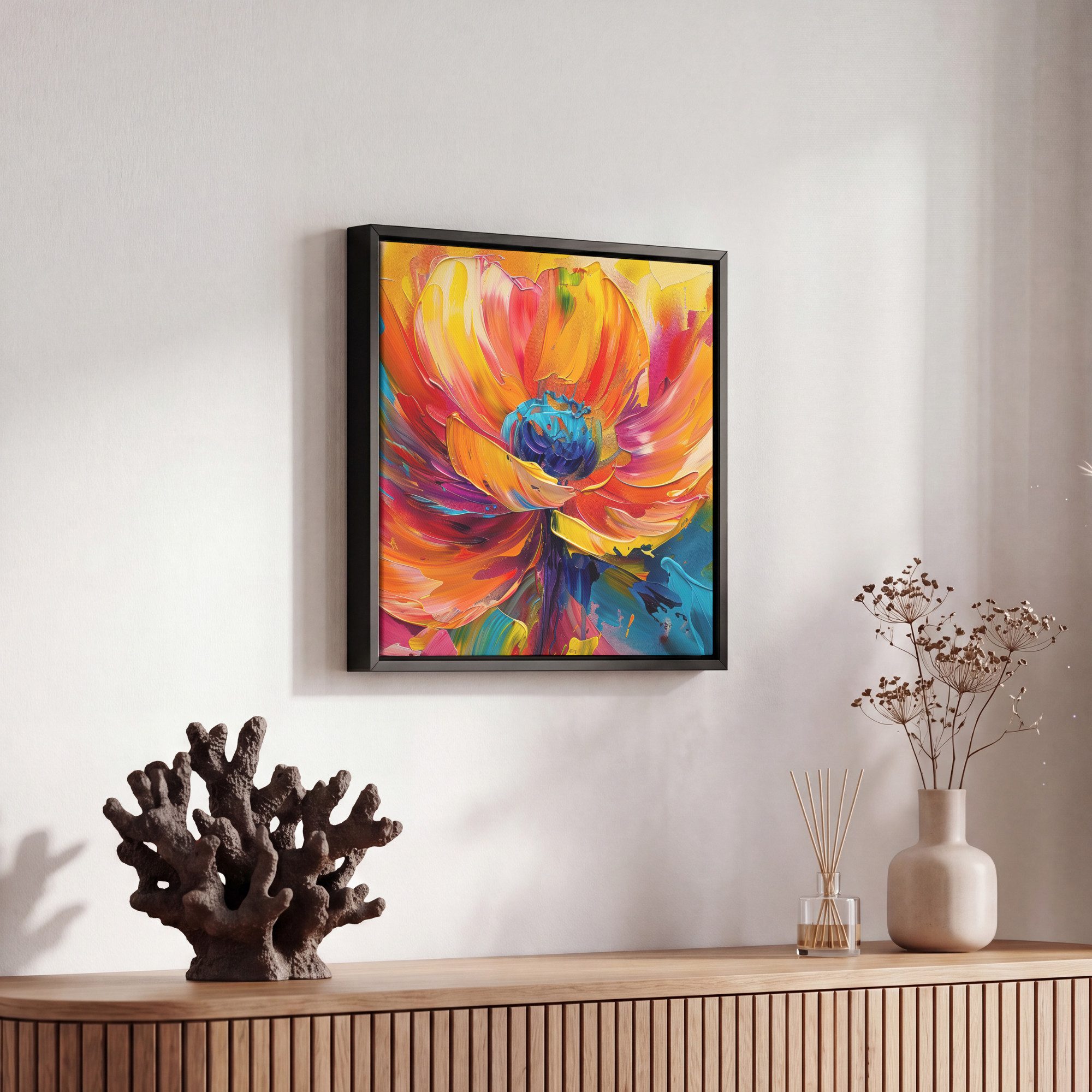 OneMillionCanvasses® Leinwandbild mit Rahmen - Blume - Lackierung - Modern - Abstrakt - Farben, Fotodruck (1 St), Leinwand Bilder Klein, Wand Dekoration Aesthet – Bild 5 von 5
