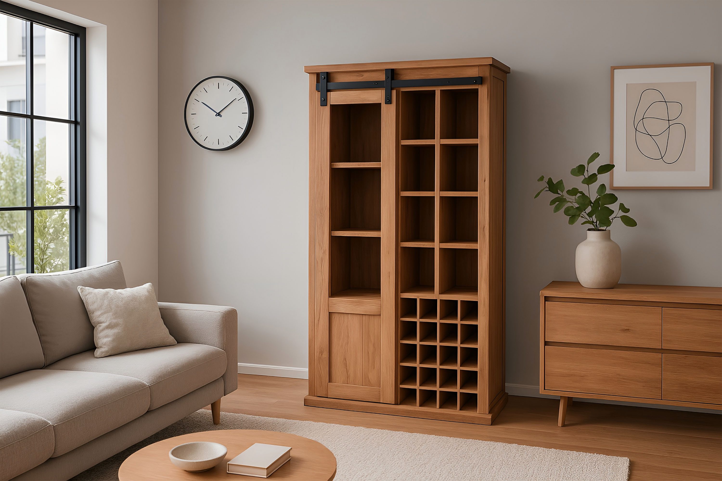 SAM® Highboard Fritz, Akazienholz, mit Baumkante oder gerader Kante, Industrial-Design