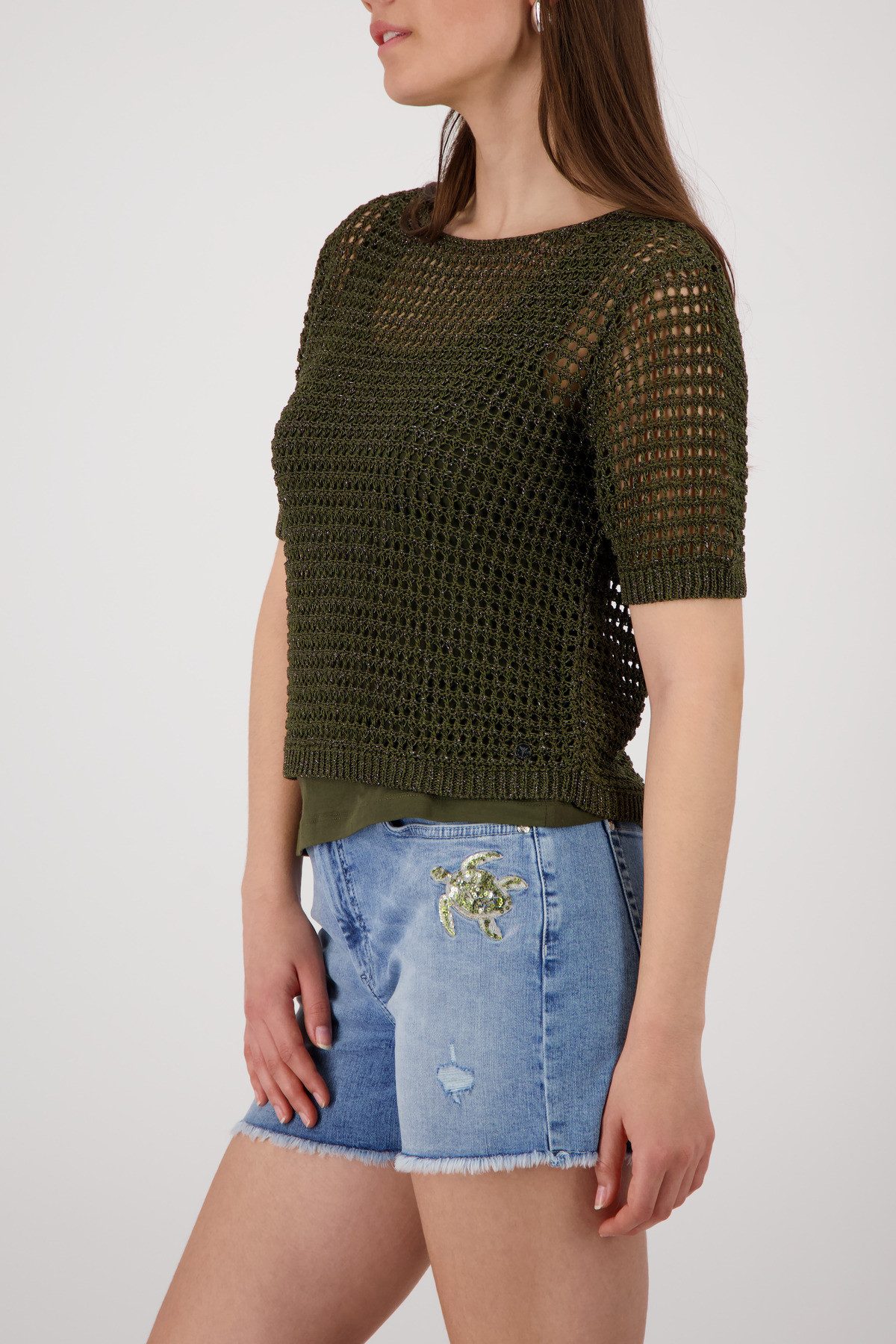 Monari Strickpullover Pullover Glanzbändchen Regular fit mit Ajour-Strick