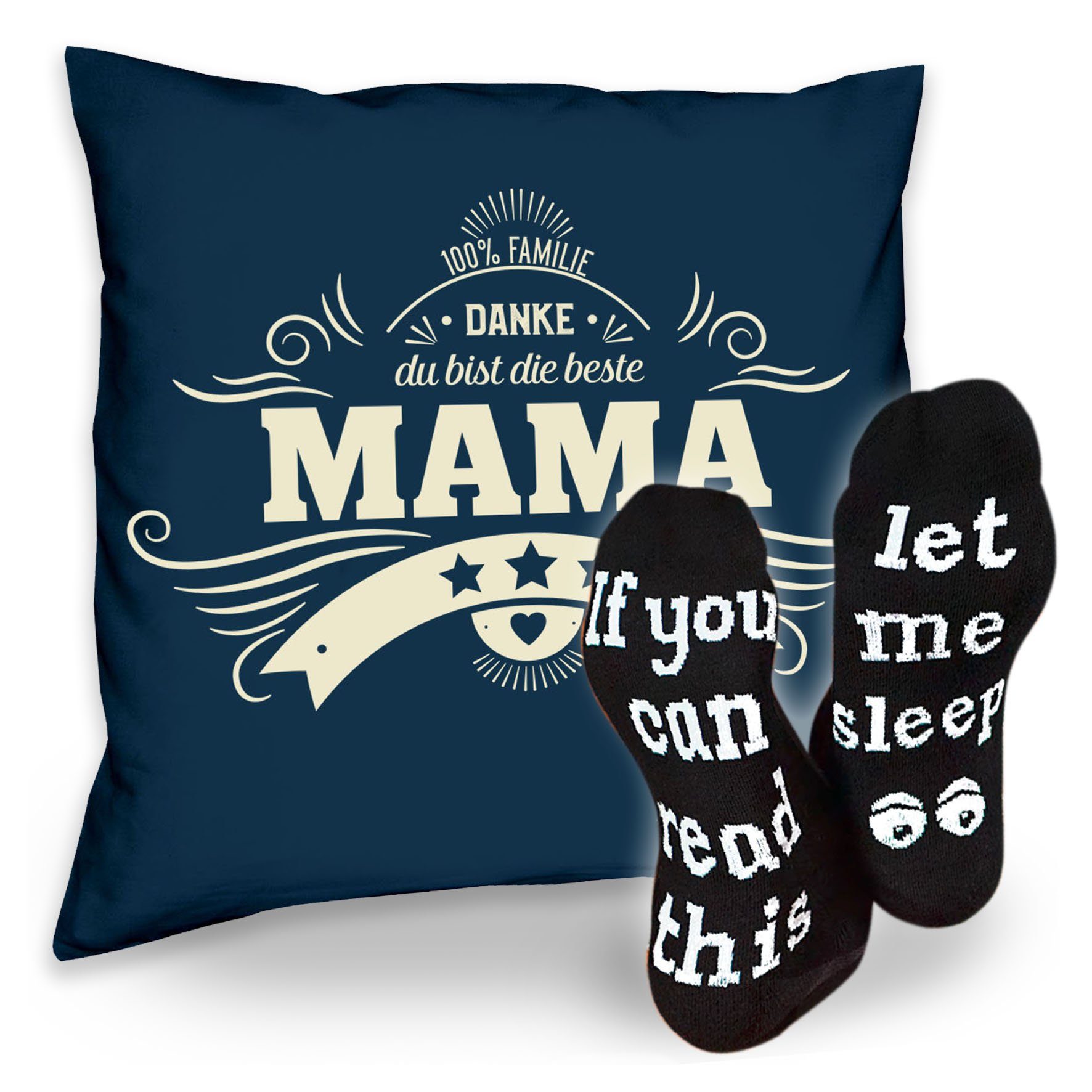 Sleep, Socken Weihnachtsgeschenk Soreso® Sprüche navy-blau & Geschenkidee Dekokissen Danke Kissen Mama