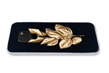 MuchoWow Handyhülle Pflanze - Blätter - Gold - Schwarz - Luxus, Handyhülle Huawei P40 Lite, Handy Case, Silikon, Bumper Case