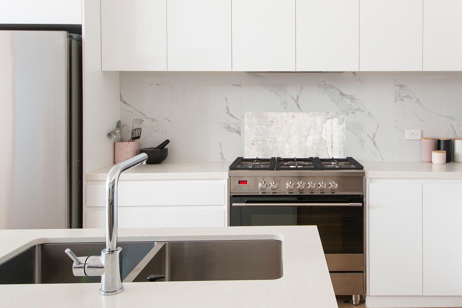 Schmutzflecken Strukturen, Küchenrückwand Fett für - - und Wandschutz, Weiß gegen Küchen - Zement 60x30 cm, (1-tlg), - Gips Vintage MuchoWow