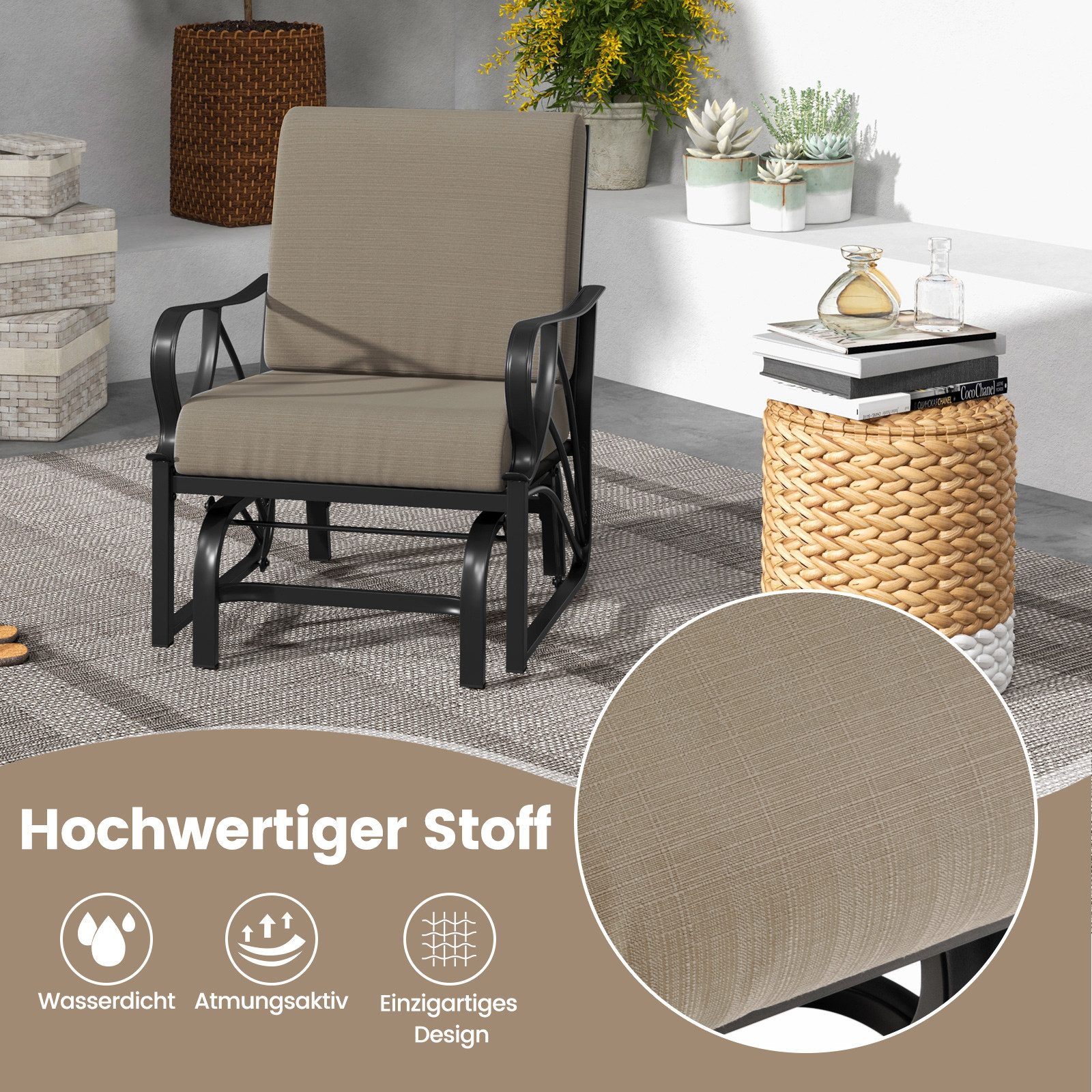 COSTWAY Schaukelstuhl Gartenstuhl, mit gepolstertem Kissen,bis 150kg