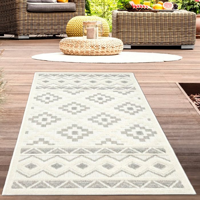 Outdoorteppich In- & Outdoor Sisalteppich mit Quadraten & Dreiecken in creme Carpetia rechteckig Höhe: 10 mm