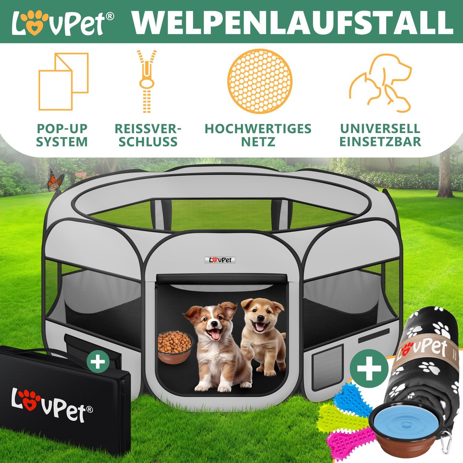 Lovpet Laufstall, Innen- und Außenbereich, inklusive Faltnapf, Decke und Ta günstig online kaufen