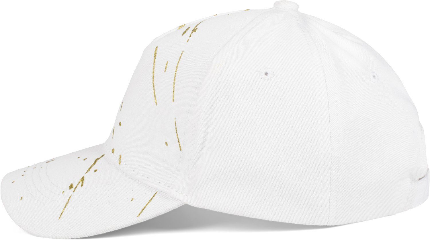 styleBREAKER Baseball mit goldenen Farbspritzern Weiß Cap Baseball Cap (1-St)