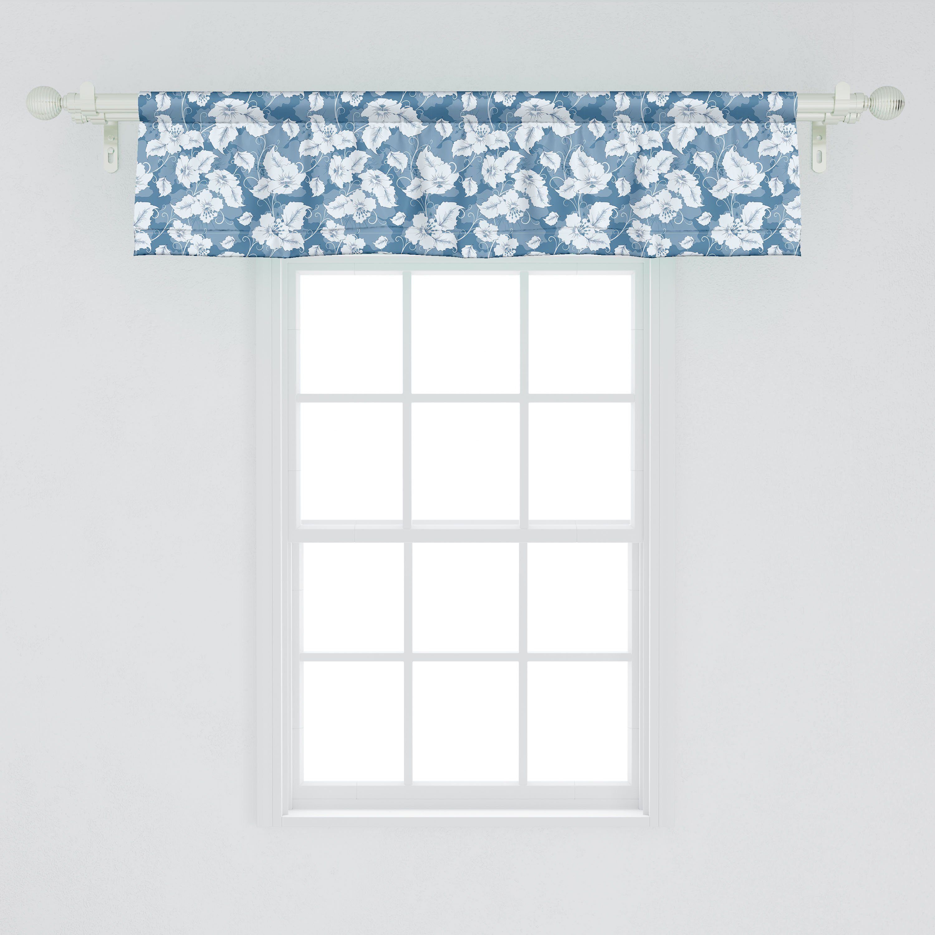 für Volant Abakuhaus, Blumen Stangentasche, Design Schlafzimmer Blumen Vorhang Küche mit Microfaser, Blue Scheibengardine Dekor Retro