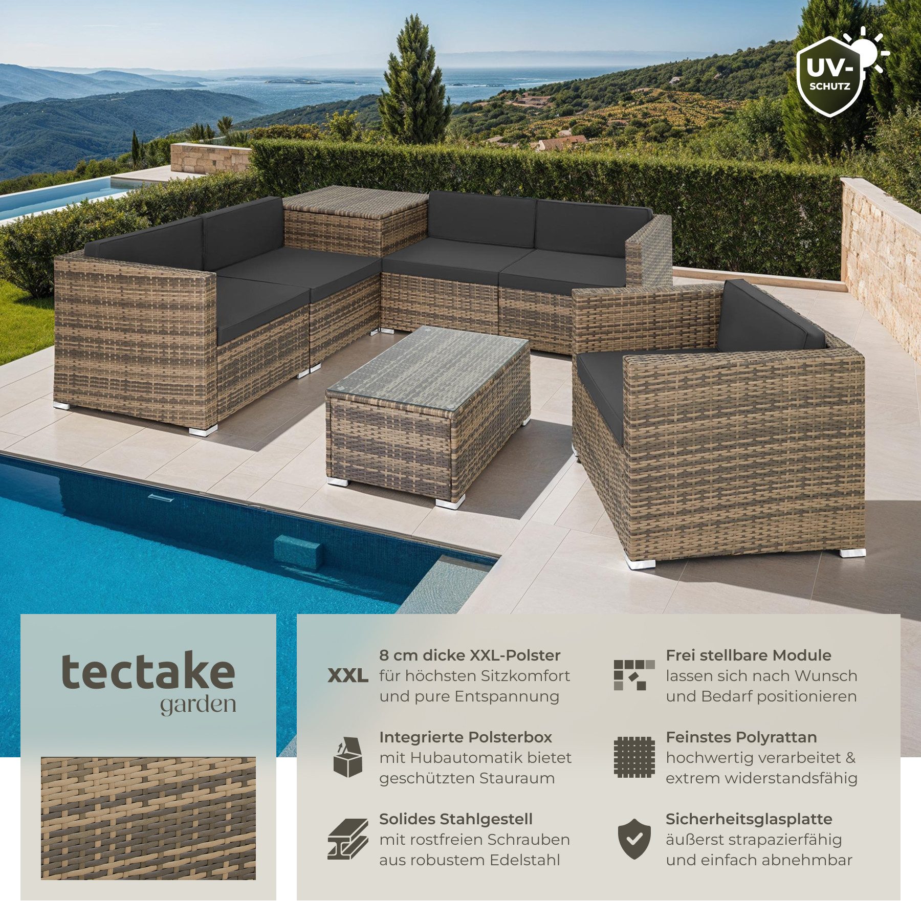 tectake Loungeset Rattan Lounge, (Set., 7-tlg), günstig online kaufen