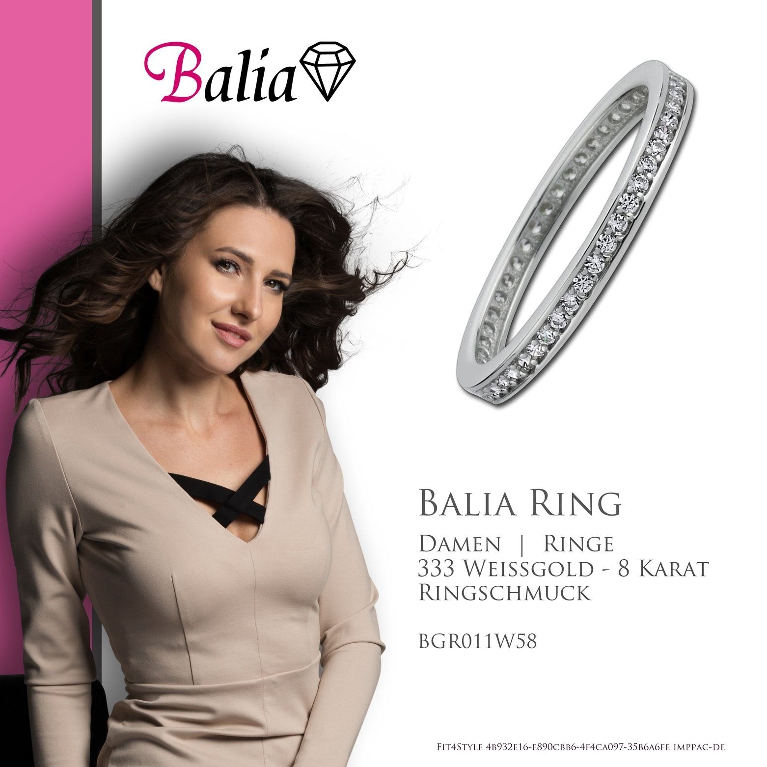 Damen Balia 8 Goldring Balia 8Karat Karat - Ring Gitzer, Ringe, Damen (Fingerring), 58 Gr.58 Weißgold (18,5) 333 Weißgold