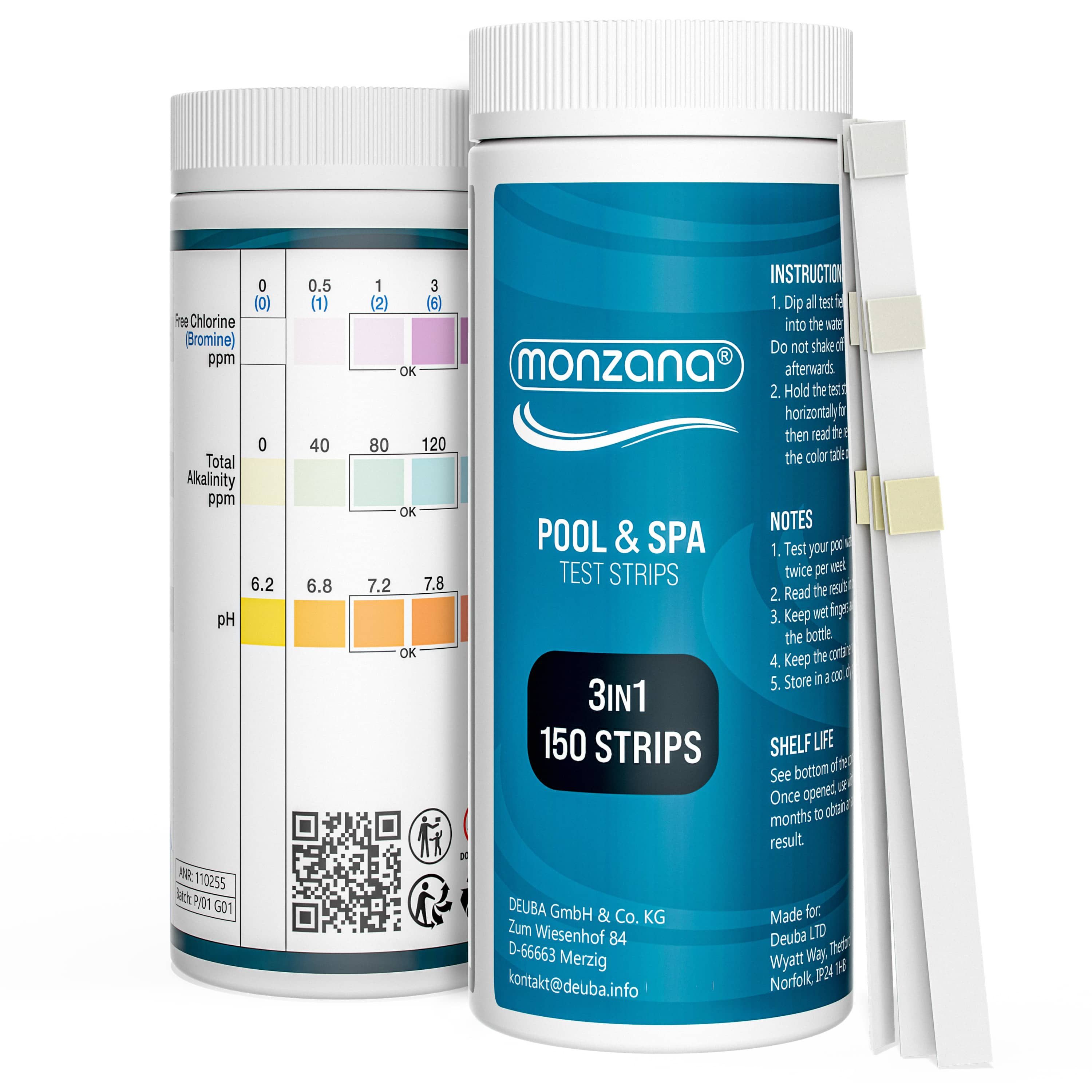 monzana Sandfilteranlage, Pool Teststreifen 150 Stück 3-in-1 Wassertester für pH Chlor Alkaline