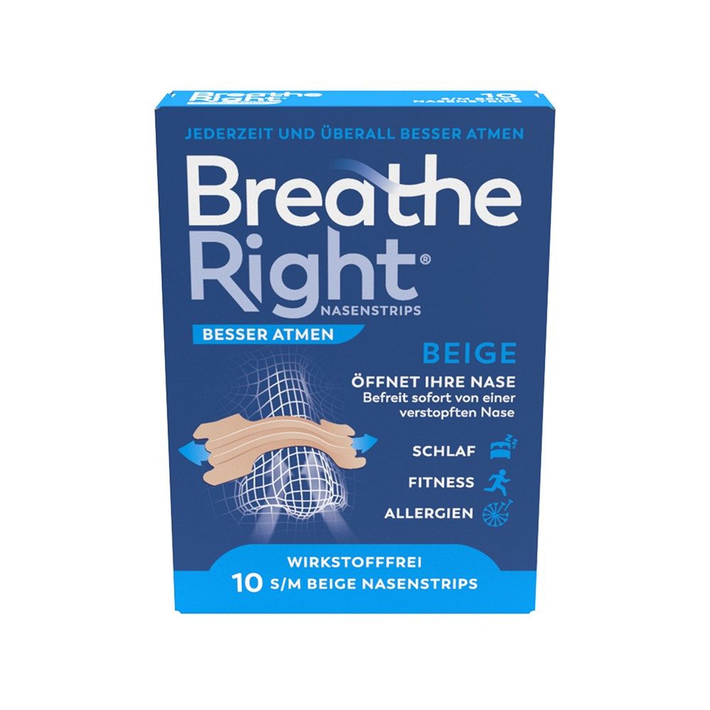 Besser Atmen Breathe Right® Nasenpflaster Nasenstrip beige (1x10St, 10 St), öffnen die Nase für ein leichteres Atmen