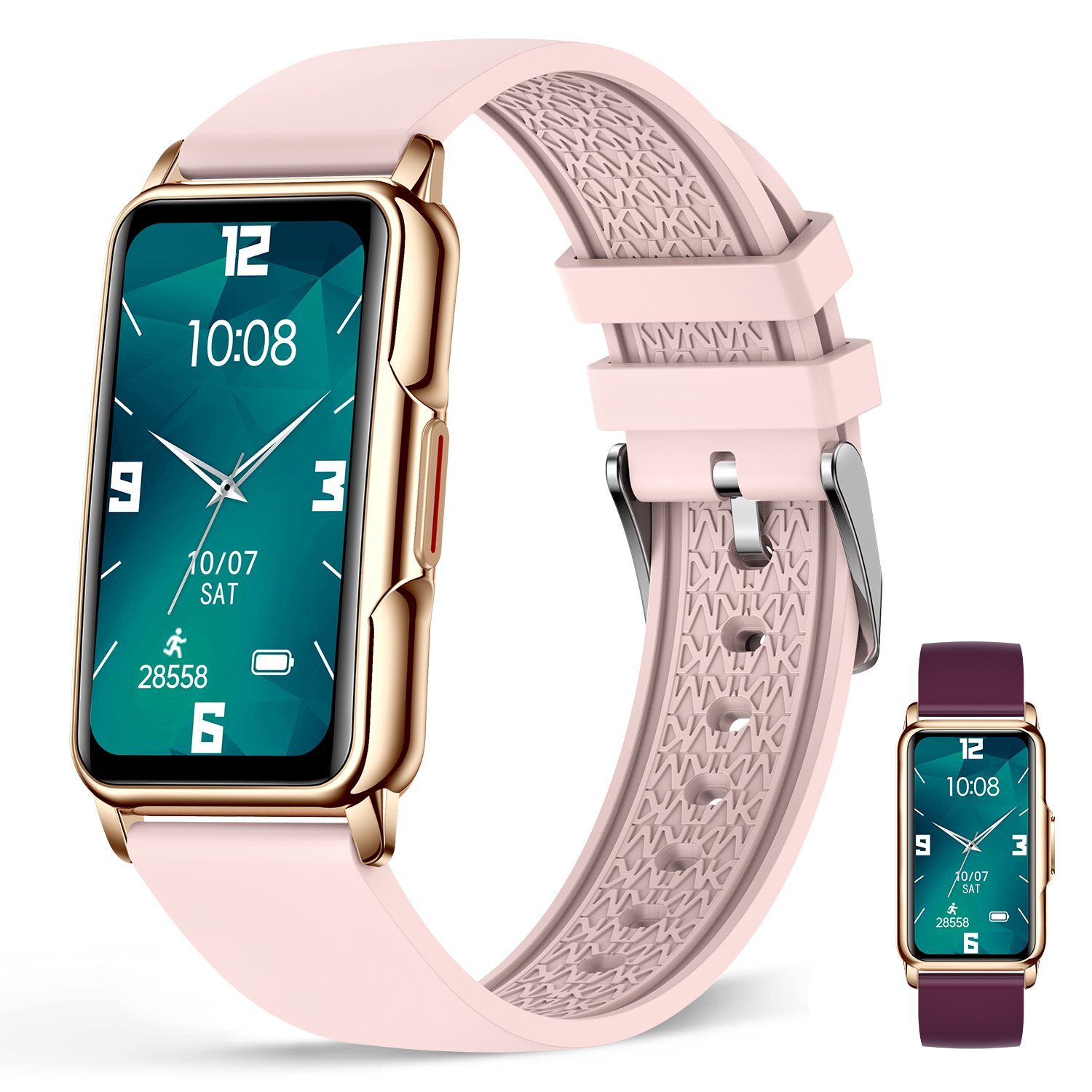 Haiaveng Damen Smartwatch Smartwatch (3,73 cm/1,47 Zoll, iOS und Android cm), Damen Smart Watch, Fitness Uhr, Fitness Tracker, Gesundheitsfunktionen Rosa + Lila