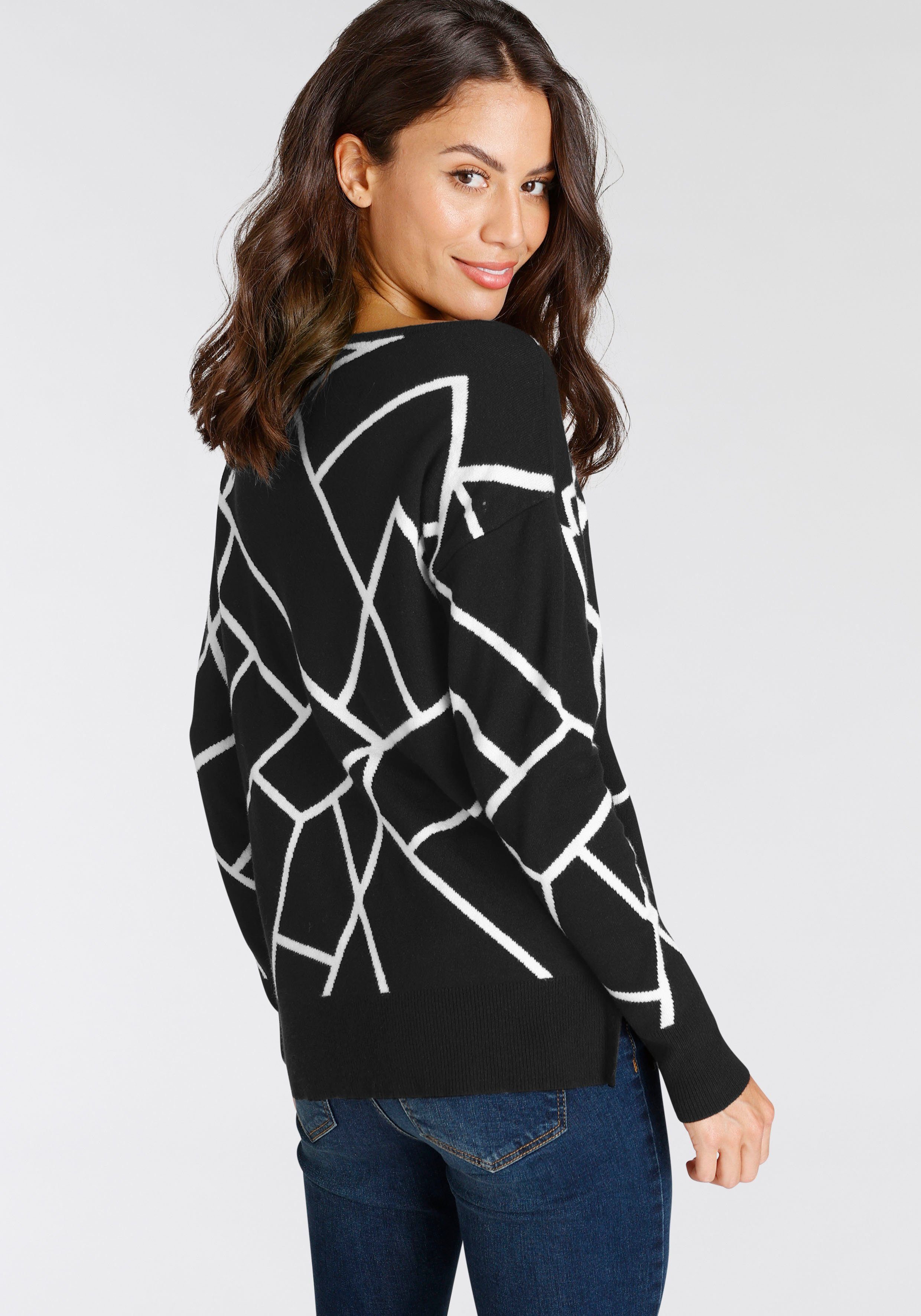 Laura Scott Jacquardpullover mit Rundhalsausschnitt und günstig online kaufen