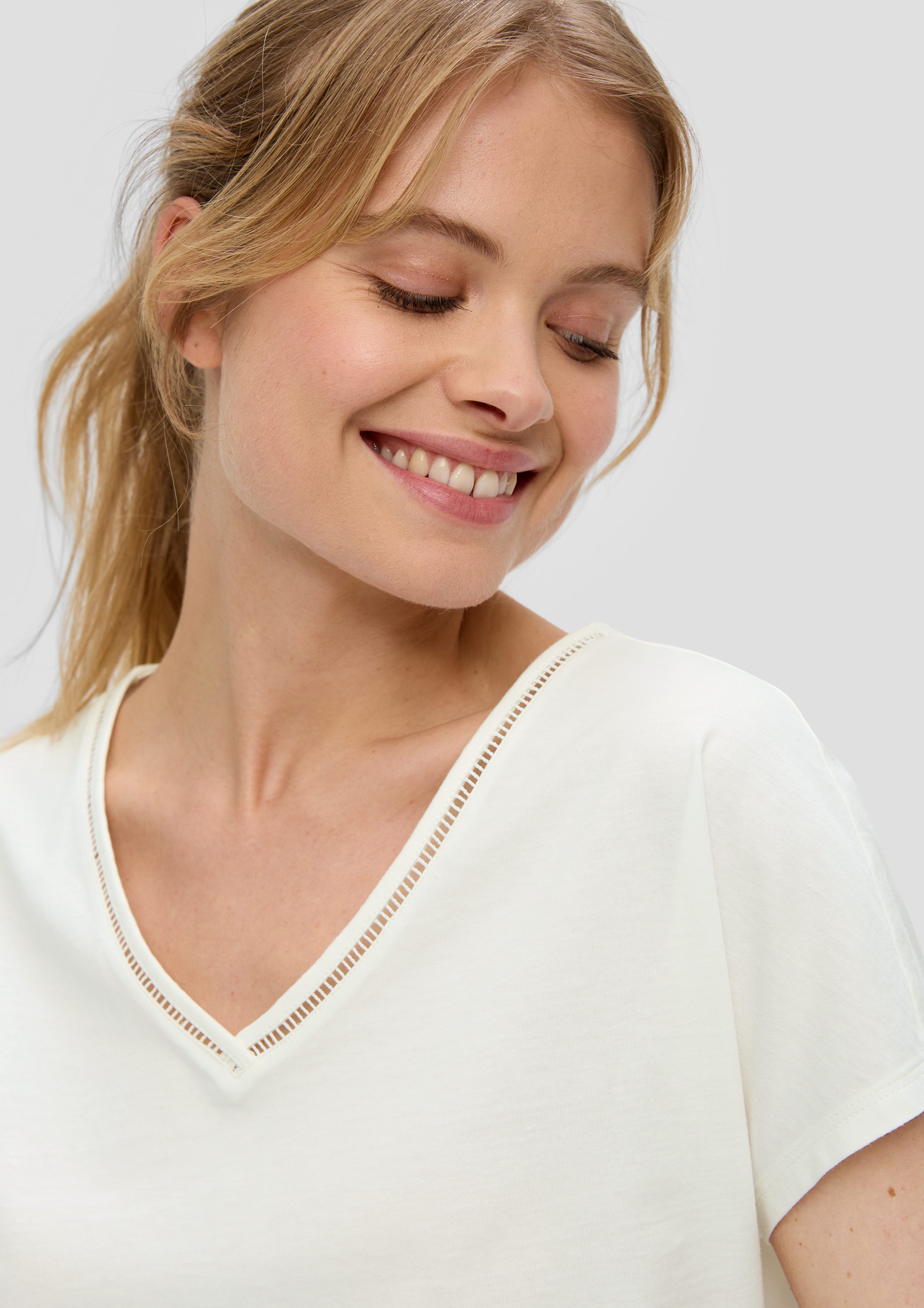 s.Oliver Shirttop Baumwoll-T-Shirt mit Spitzendetails Spitze günstig online kaufen