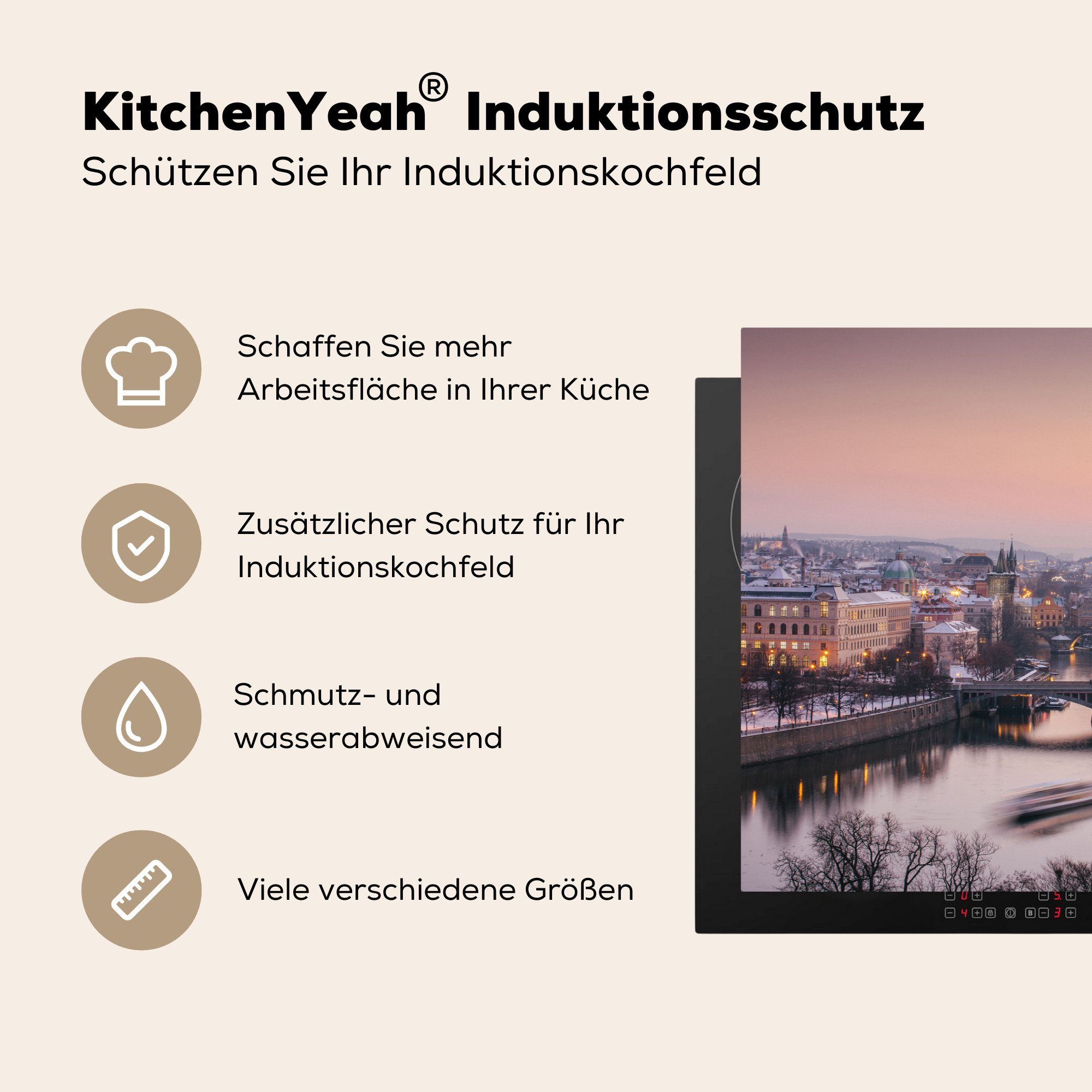 - MuchoWow Induktionskochfeld 81x52 - Vinyl, Prag Tschechische Republik tlg), die Winter, cm, für Herdblende-/Abdeckplatte Schutz Ceranfeldabdeckung (1 küche,