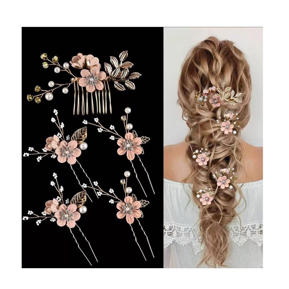 Bomiclss Haarspange 5 Stück Braut Haarnadeln Hochzeit mit Kristall & Perlen, Hochzeit Haarnadeln, Blumen Perlen Braut Haarschmuck