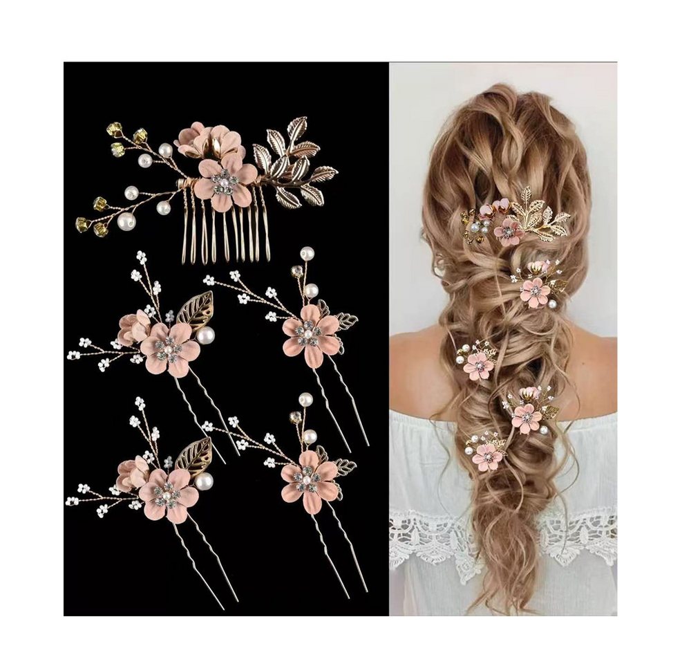 Bomiclss Haarspange 5 Stück Braut Haarnadeln Hochzeit mit Kristall & Perlen, Hochzeit Haarnadeln, Blumen Perlen Braut Haarschmuck