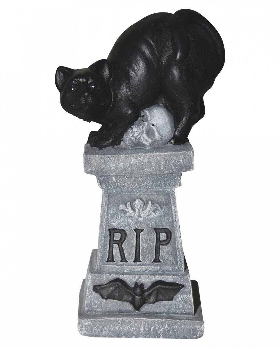 Horror-Shop Dekofigur 14 Katze mit RIP Zementgrabstein Aufschrift Deko &
