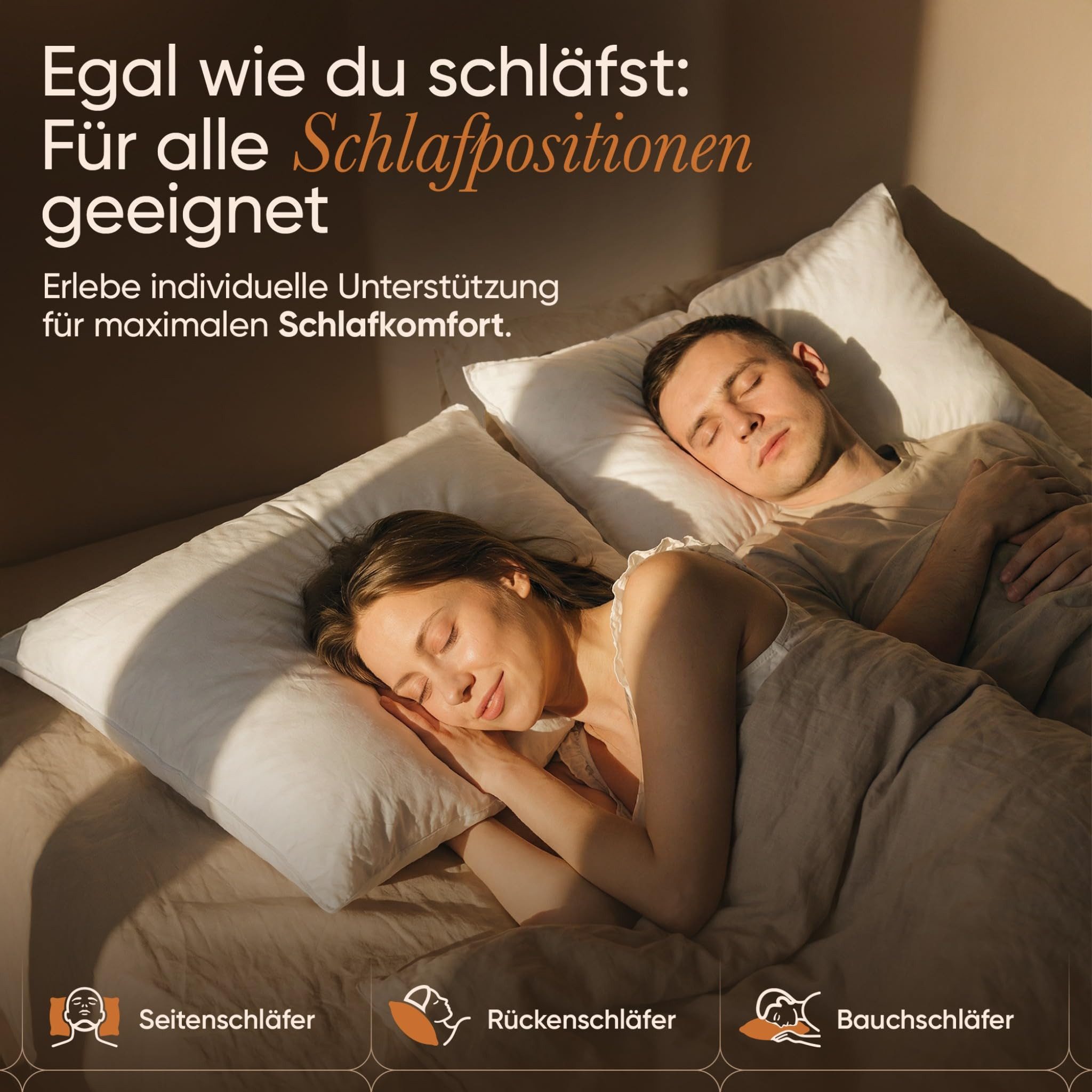 BEFA NATUR 3-Kammer-Kopfkissen TRÄUM SÜß - 3-Kammer-Kopfkissen Premium-Daunenkomfort, Füllung: Außen: 90% Daunen, 10% Federn - Innen: 100% Federn, Bezug: Baumwolle, Seitenschläfer, Rückenschläfer, Bauchschläfer, Spar-Set, Himmlisch weiche Premium-Daune für erholsamen Schlaf, Made in Germany