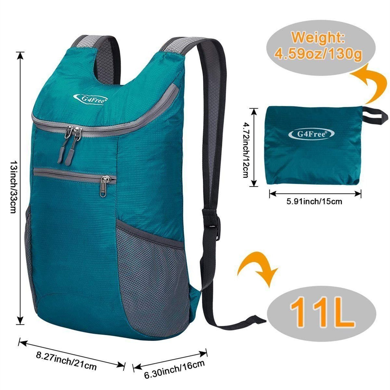 G4Free Wanderrucksack, Kleiner Rucksack Pfauenblau 11 Backpack L, Wanderrucksack