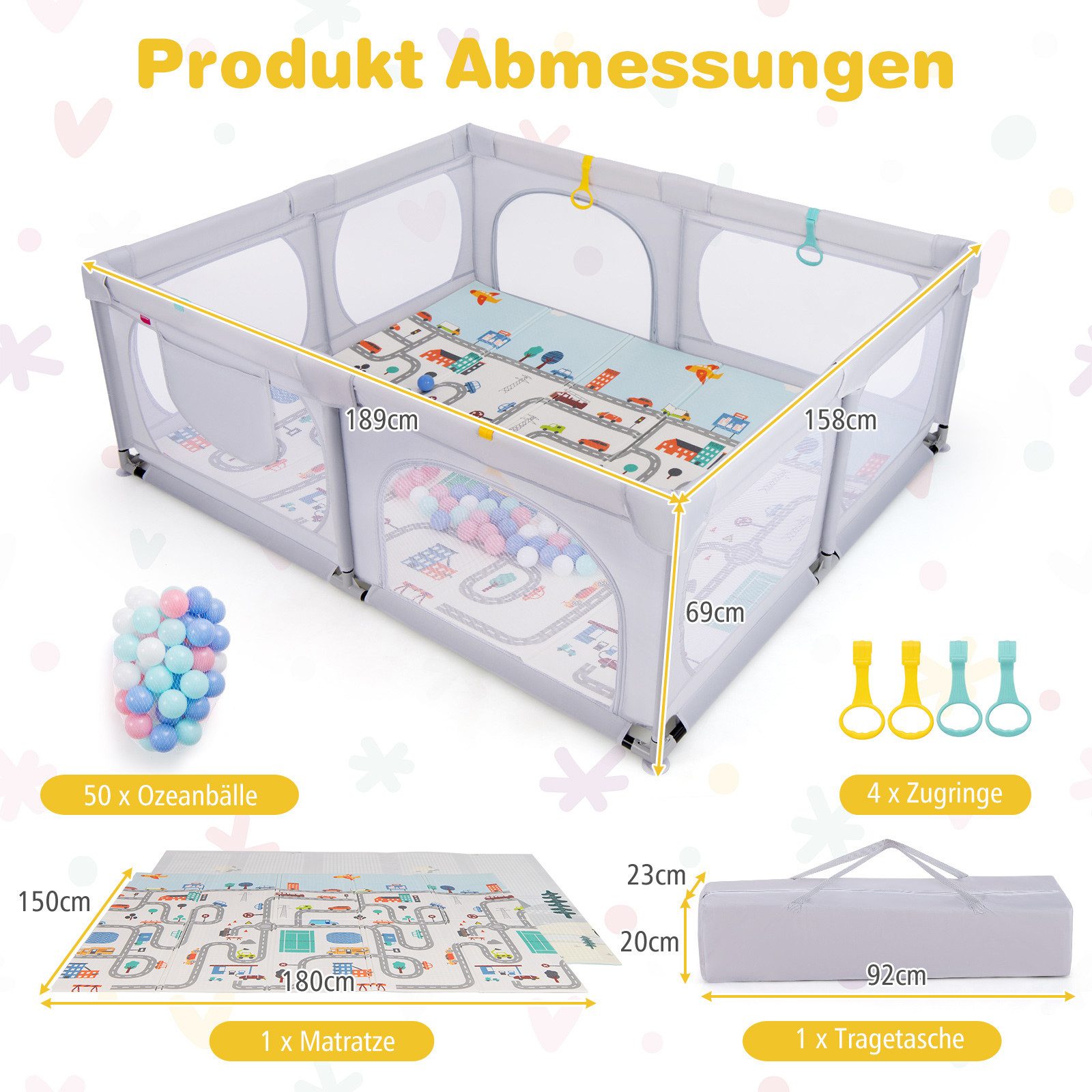 COSTWAY Laufgitter, Laufstall mit Matte, 50 Meeresbällen, für Baby günstig online kaufen