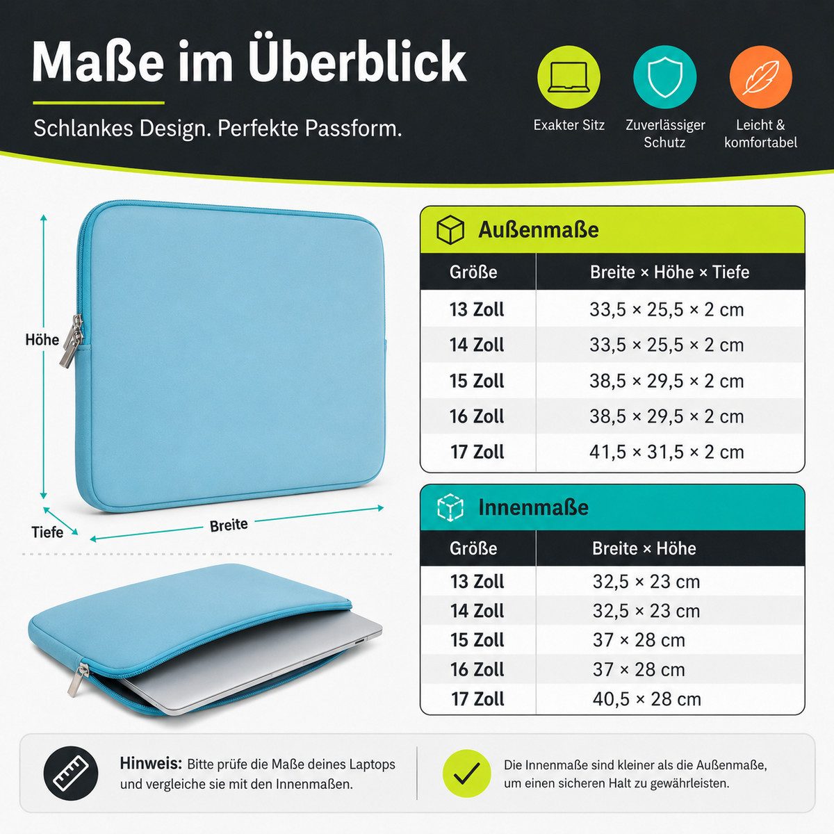 König Design Laptoptasche Universal Notebooktasche 13 Zoll Sleeve Tasche Hülle Laptop Case Cover, weiches Innenfutter zum Schutz vor Kratzern