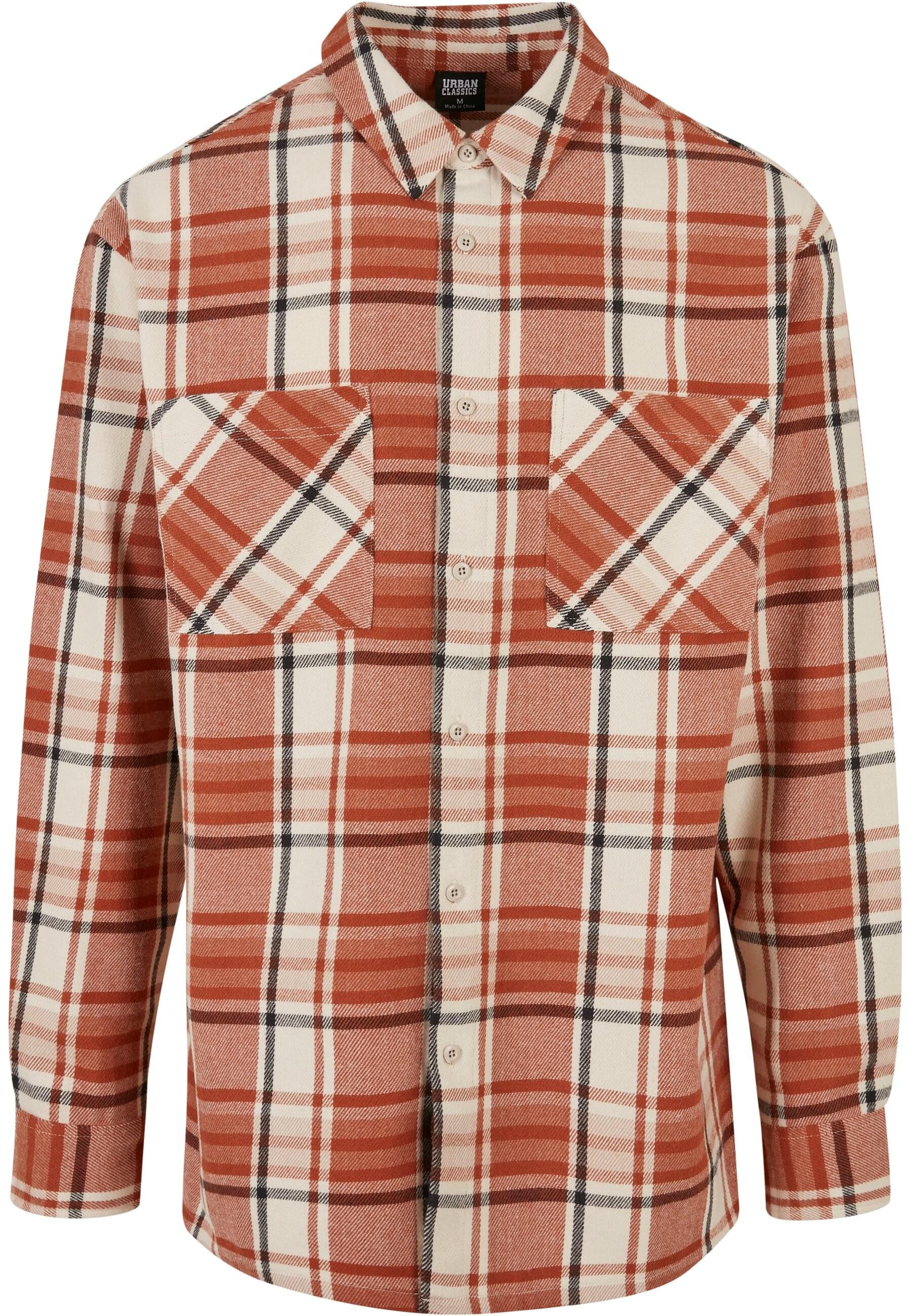 URBAN CLASSICS Langarmhemd Urban Classics Herren Long Oversized Checked Leaves Shirt (1-tlg)