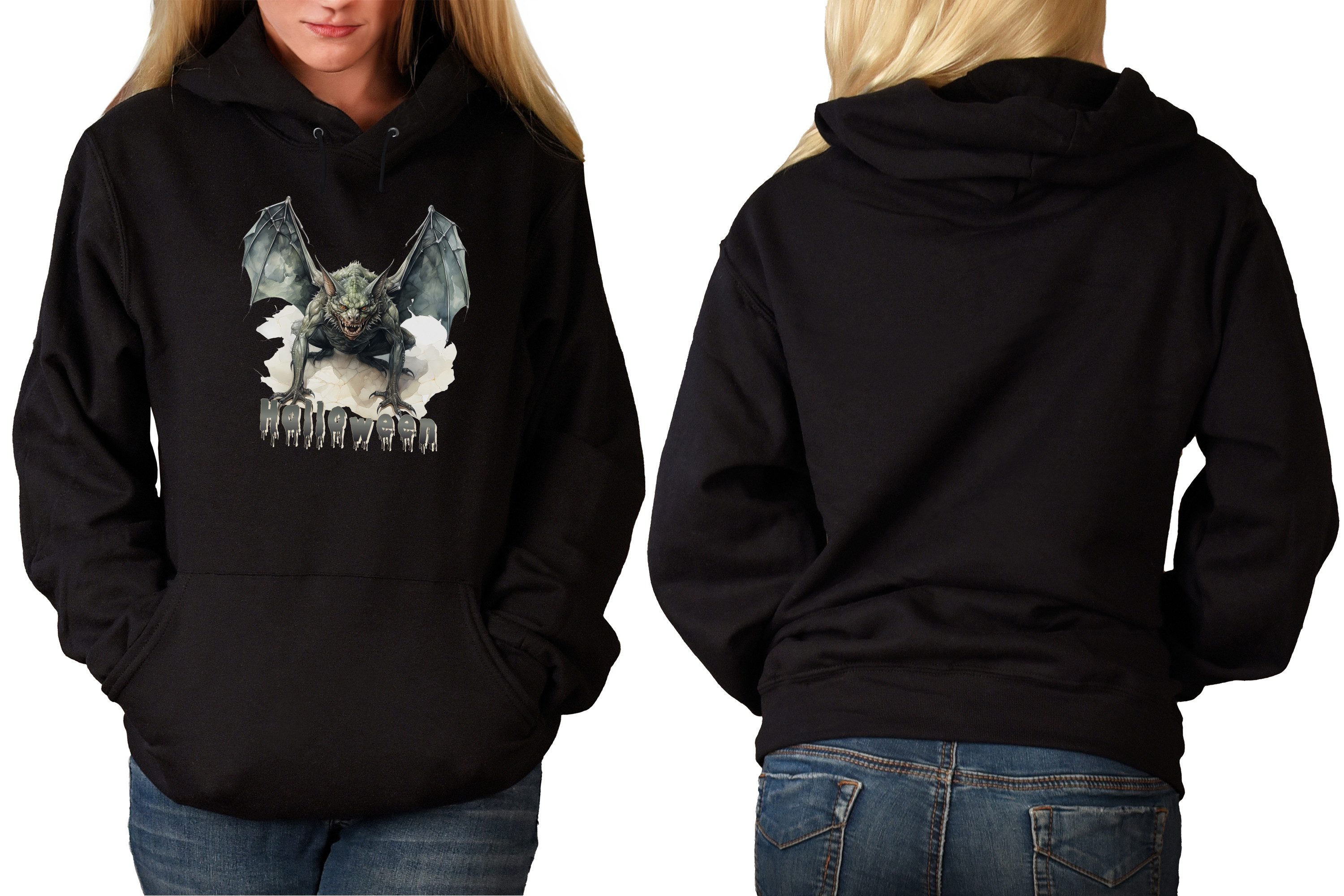 MyDesign24 Hoodie Halloween Kapuzen Pulli - Fledermaus Kreatur Herren und Damen Kapuzensweater - Halloween Hoodie i394