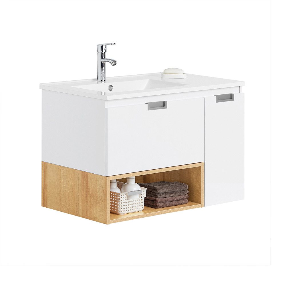 SoBuy Waschbeckenunterschrank schmal Badschrank Weißnatur BZR178-WN günstig online kaufen
