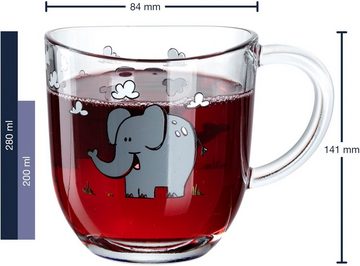 LEONARDO Tasse BAMBINI Elefant 6er-Set, Glas, 280 ml, 6-teilig