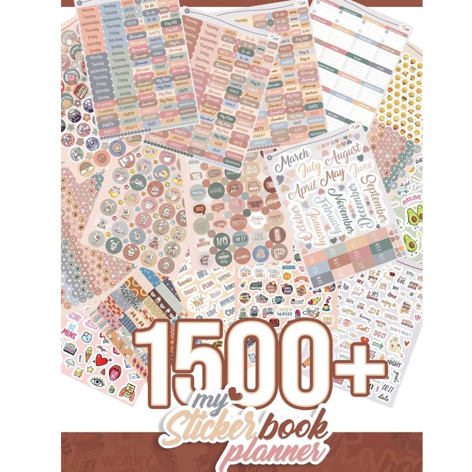Jungengel Stickerbuch Planner Sticker Set Über 1500 Sticker für Bullet Journals Kalender, Englische Sprache, Vielfältige Sticker für Jedermann
